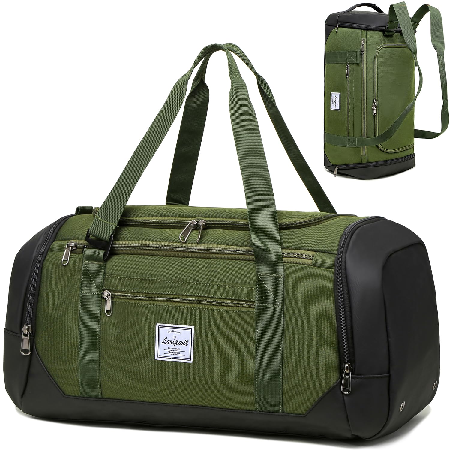 Laripwit 40L Lightweight Gym Bag for Men & Women - Durable Sports Travel Duffel Backpack with Shoe Compartment & Wet Pocket - Perfect for Gym, Workout, Travel & Overnight Trips - Green