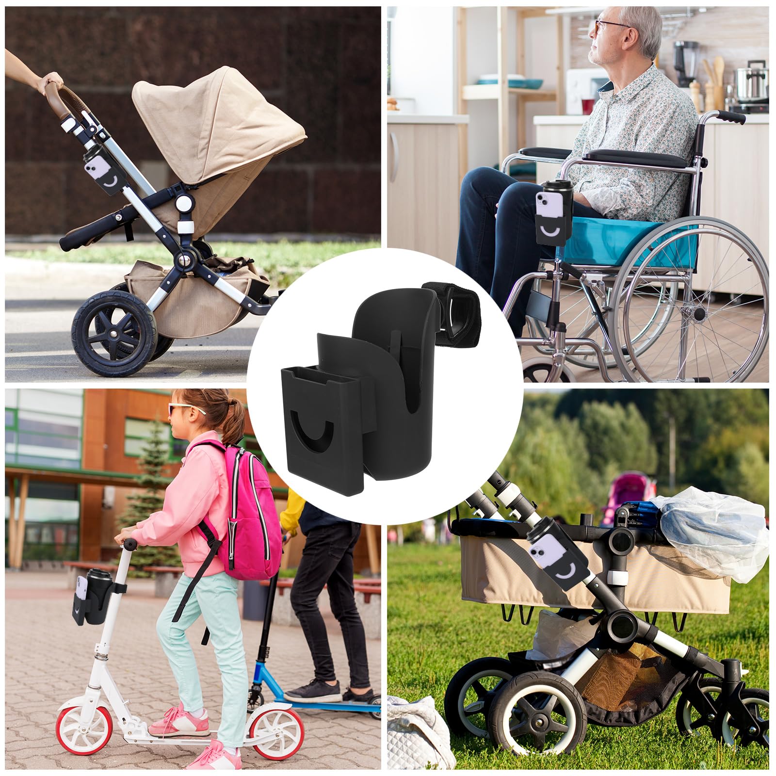 Drive Medical Nitro Wheelchair Cup Holder - 2-in-1 Adjustable Strap-On Drink & Phone Holder for Wheelchairs, Walkers & Rollators - Durable Black Accessory for Seniors & Mobility Devices (Perfect for Outdoor Activities & Daily Use)