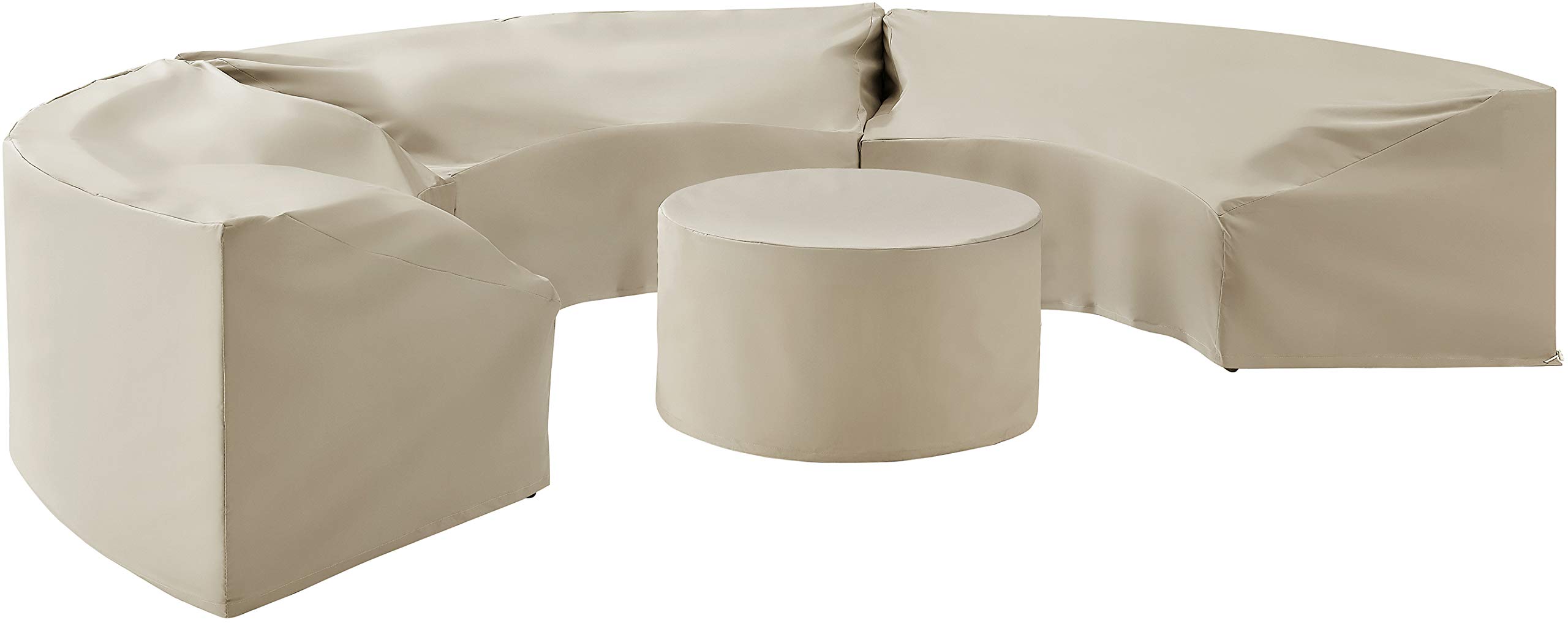 Crosley Waterproof 4-Piece Outdoor Patio Furniture Cover Set for Round Sectional Sofa - Tan - All-Weather Protection for Deck, Garden & Backyard