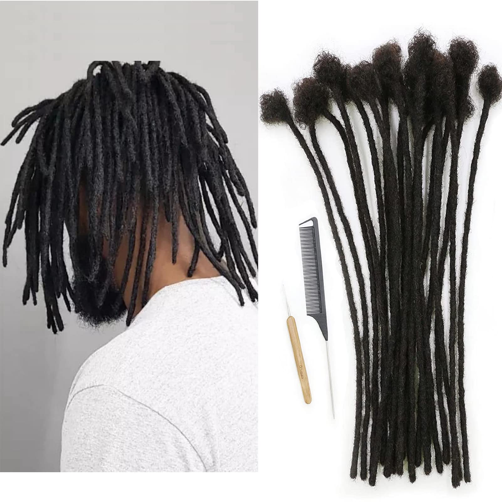 0.4cm Permanent Human Hair Loc Extensions - 10 Inch 70 Strands Handmade Dreadlocks for Men, Women & Kids - Real Human Hair Dreadlock Extensions with Needle & Comb - Perfect for Protective Styles, Natural Hair Growth & Daily Wear