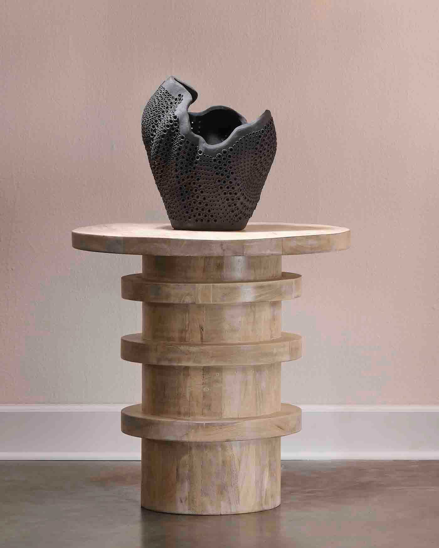Modern Revolve Side Table - Natural Wood Finish - Perfect for Living Room, Bedroom, or Office Decor