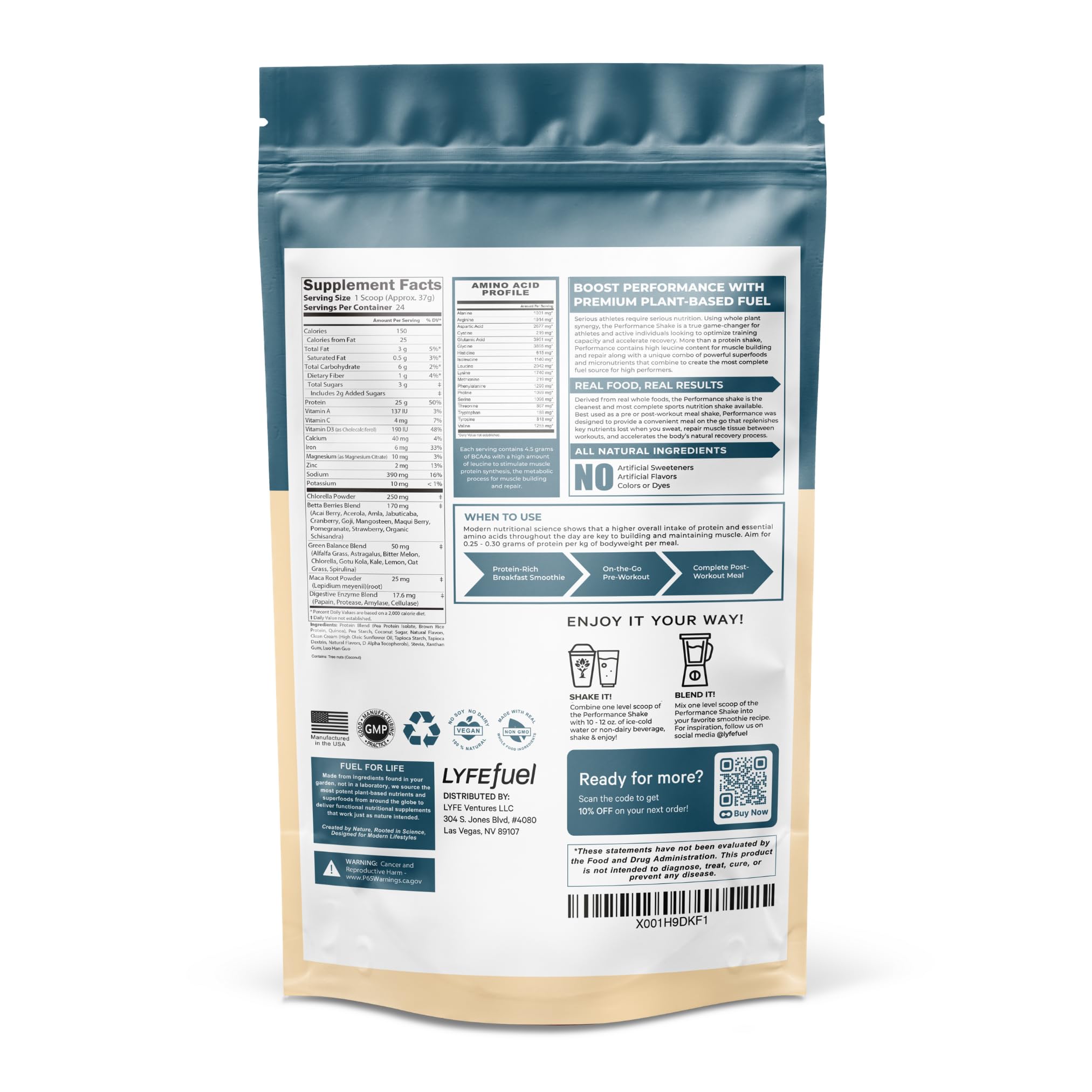 LyfeFuel Vegan Protein Powder - Plant-Based Protein Shake with BCAA, Greens & Superfoods for Muscle Recovery, Sports Performance & Lean Muscle Growth | Vanilla Flavor, 24 Servings | Post-Workout, Meal Replacement & Healthy Lifestyle Supplement