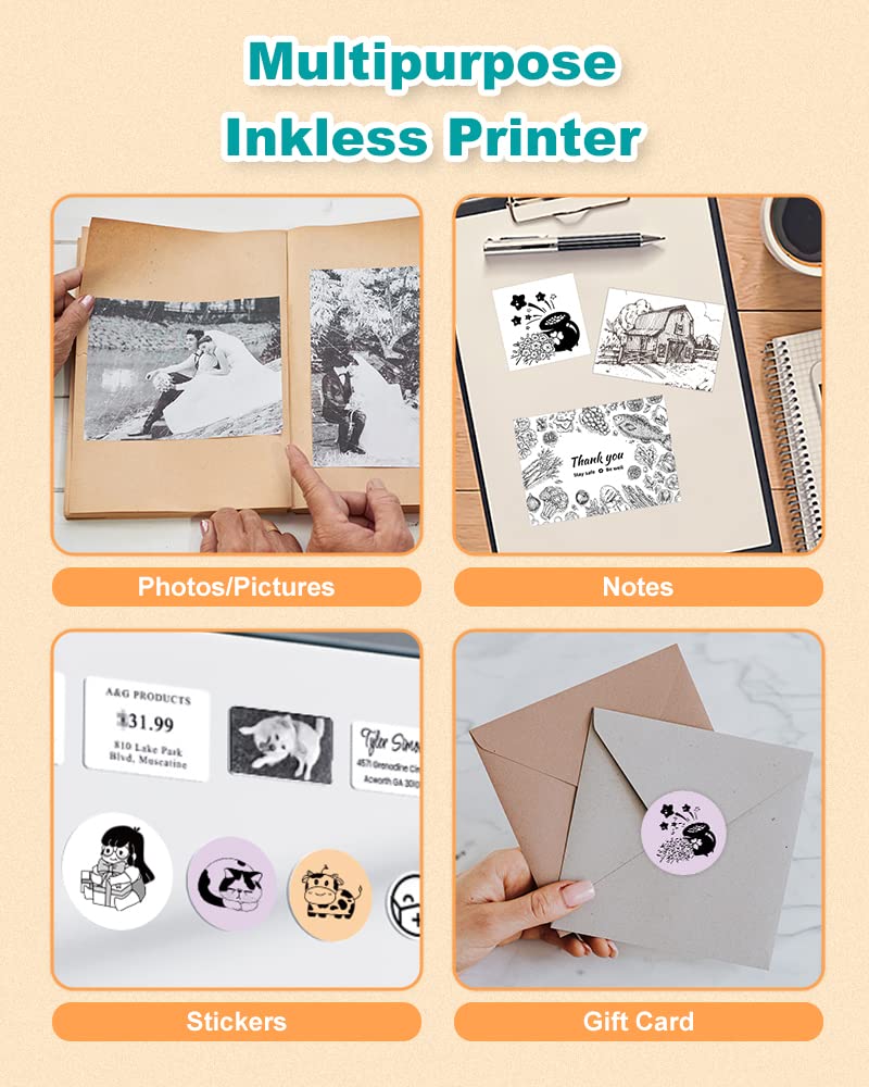 Phomemo M02X Mini Bluetooth Thermal Printer - Portable Sticker Printer with 3 Rolls, Wireless Mobile Label Maker for School Notes, Work Organization & Home DIY Projects | Compact Inkless Printing for Bullet Journals, Planner Stickers & Crafting