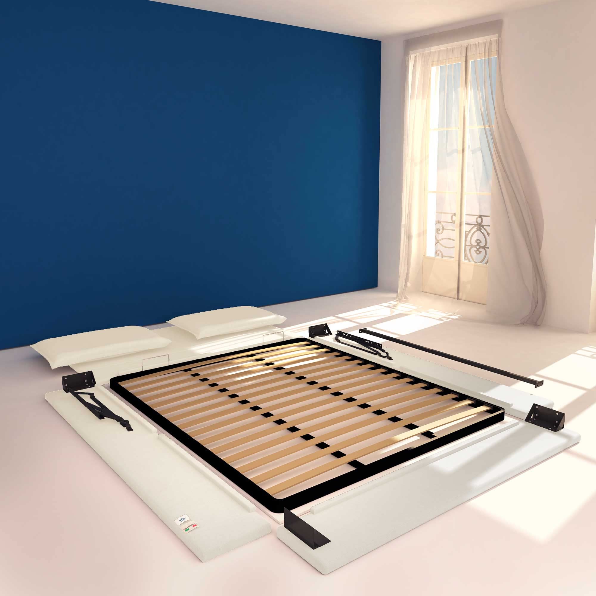 Baldiflex Queen Size Bed with Storage - Licia Model, Synthetic Leather Upholstery, Slatted Base for Mattress Support, 180x200 cm, Padded Headboard, White - Perfect for Modern Bedrooms & Guest Rooms