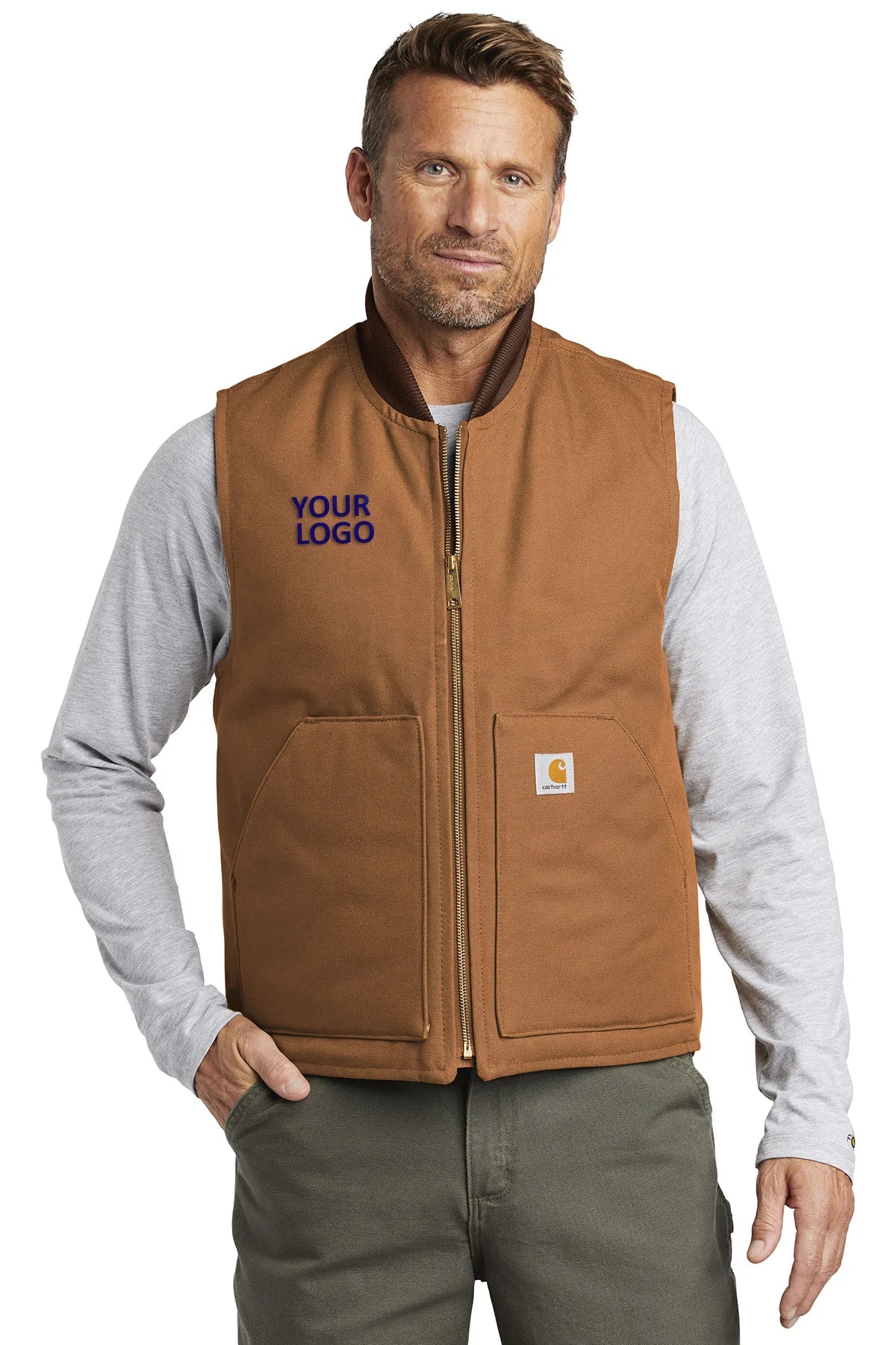 Carhartt Duck Customized Work Vest in Brown - Durable & Comfortable for Outdoor Jobs, Hunting, and Construction Work