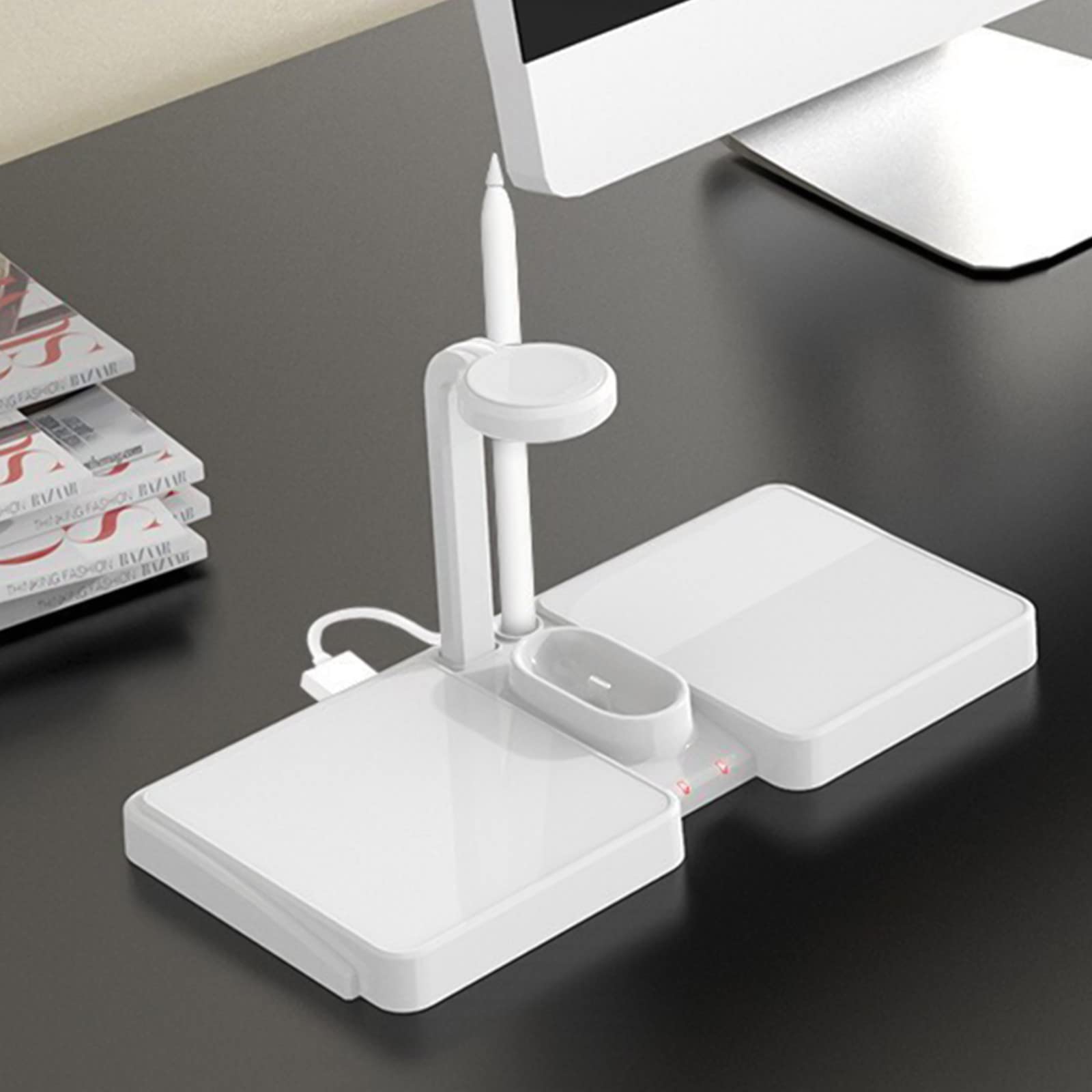 4-in-1 Wireless Charging Station - 10W Fast Wireless Charger Stand for iPhone, Samsung, AirPods & Smartwatch - Portable Multi-Device Charging Dock for Phone, Watch & Earbuds (White) | Perfect for Home, Office & Travel Use