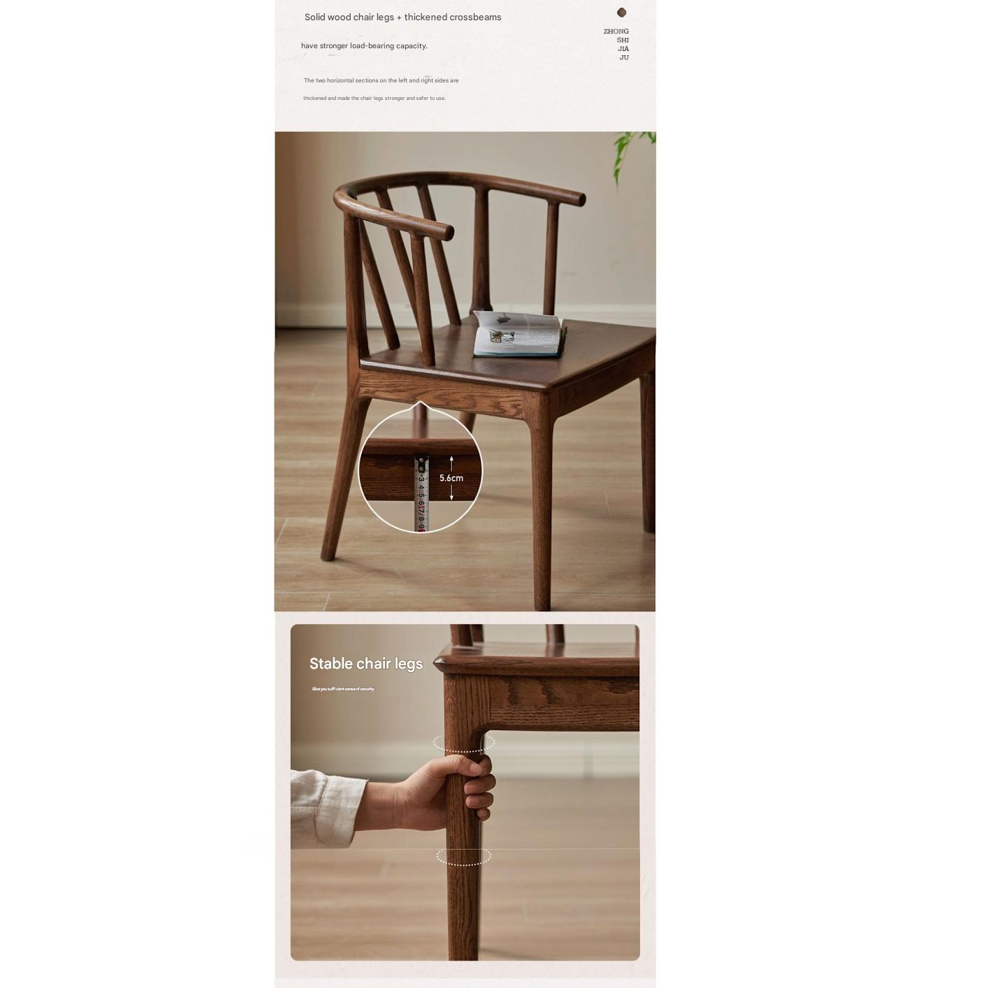 Solid Oak Wood Round Dining Chair - Rustic Farmhouse Style for Kitchen, Dining Room & Patio