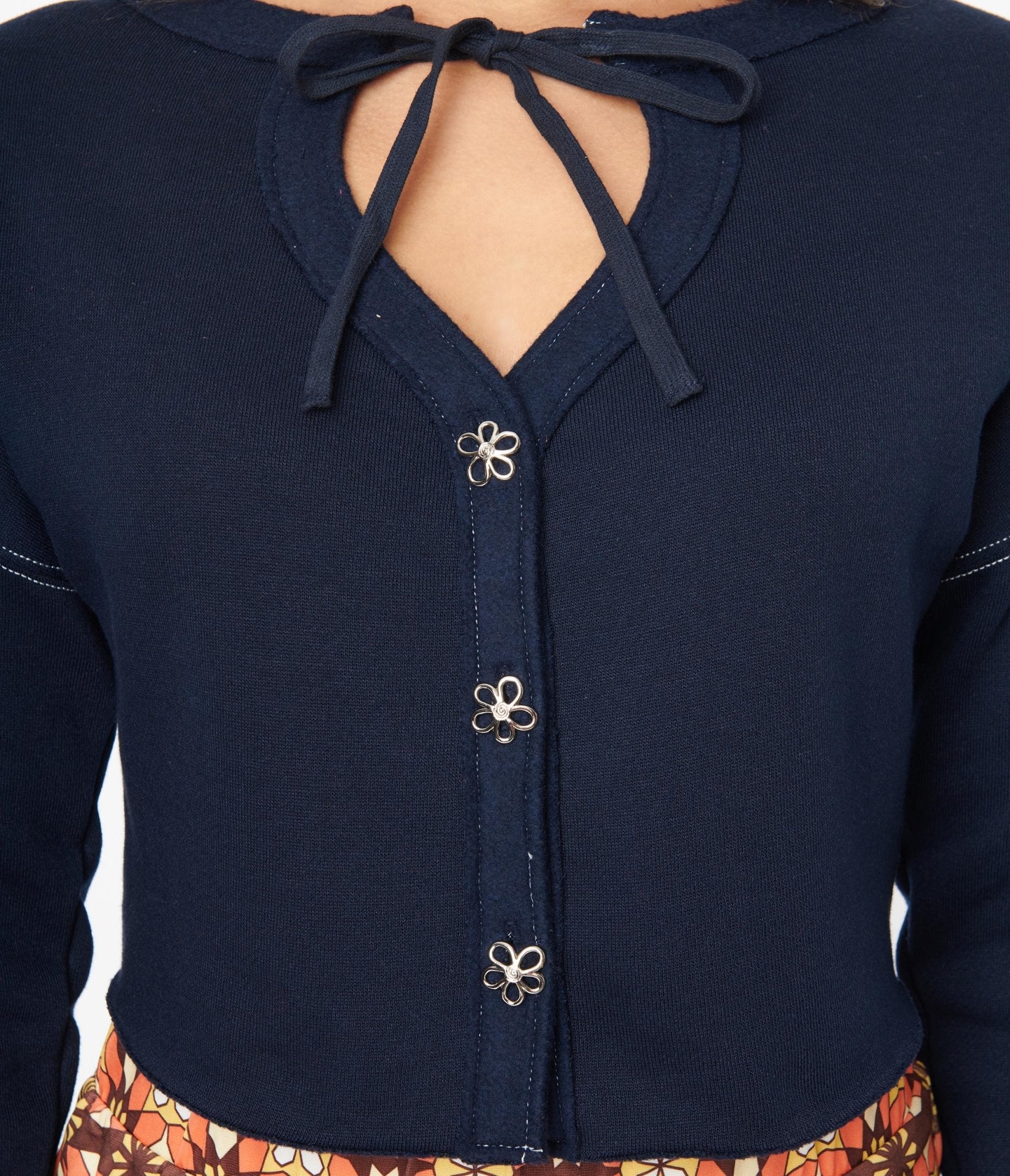 Navy Blue Floral Button Up Cropped Petunia Cardigan for Women - Perfect for Spring Outfits, Casual Wear & Layering