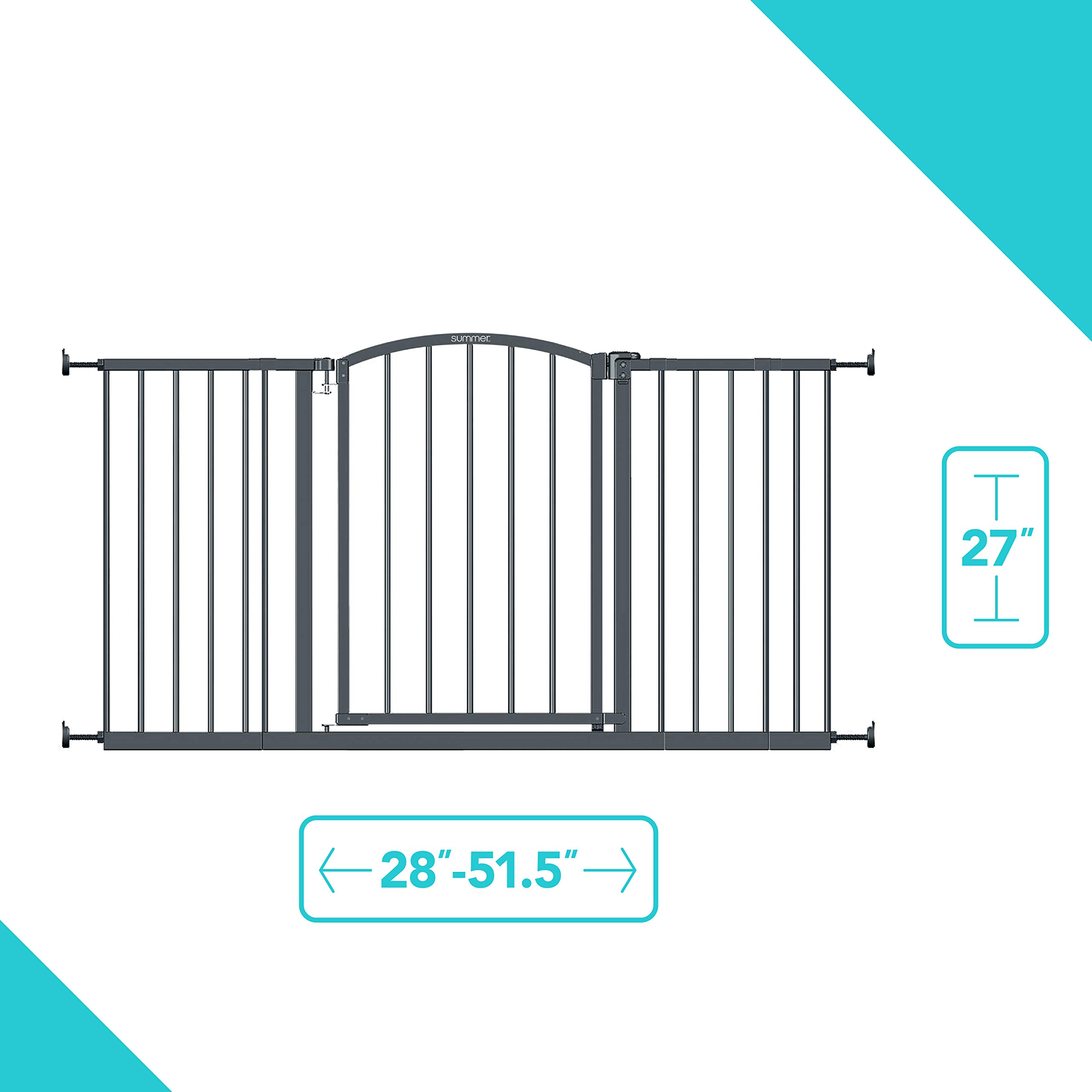 Summer Infant Extra Wide Decor Safety Baby Gate - 28'-51.5' Wide, Gray Metal Walk-Through Gate for Doorways & Stairways (27