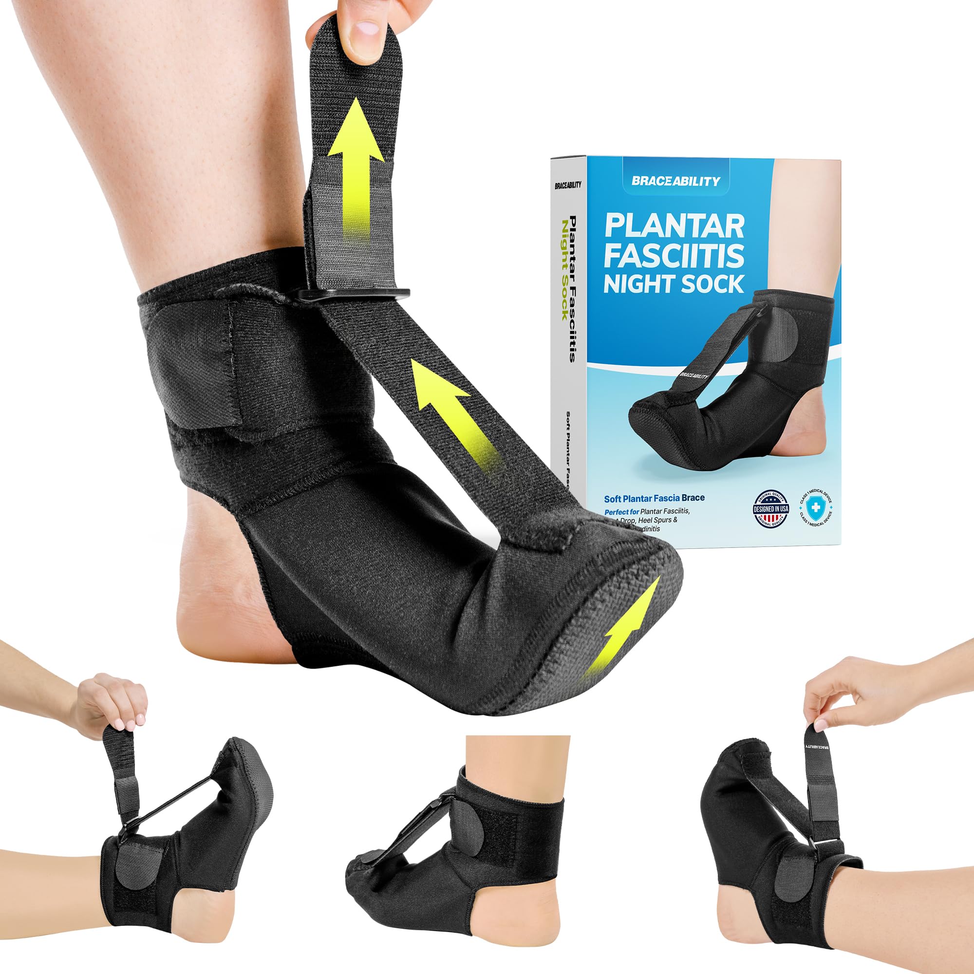 BraceAbility Plantar Fasciitis Night Splint Sock - Soft Support Brace for Sleeping, Achilles Tendonitis & Heel Pain Relief - Adjustable Foot Drop Splint for Men & Women (X-Small) - Ideal for Nighttime Foot Support & Pain Management