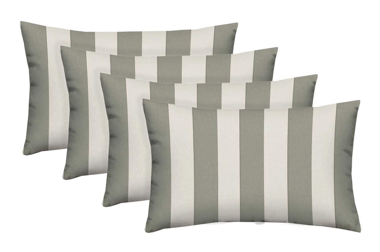 RSH DECOR: Set of 4 Lumbar Throw Pillows 20”x12” - All-Weather Spun Fabric, Water & Fade Resistant - Outdoor Cushions for Patio Furniture (Grey & White Stripe) - Perfect for Sofa, Deck, Porch & Garden Decor