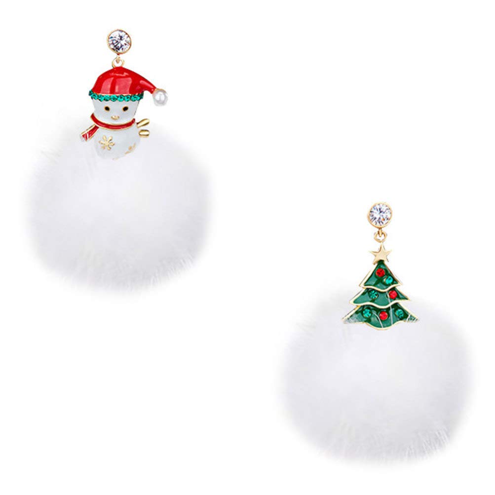 Amosfun Christmas Earrings for Women & Girls - Rhinestone Snowman & Tree Pompom Ball Stud & Dangle Earrings Set | Holiday Party, Gift Exchange, Festive Outfit Accessories