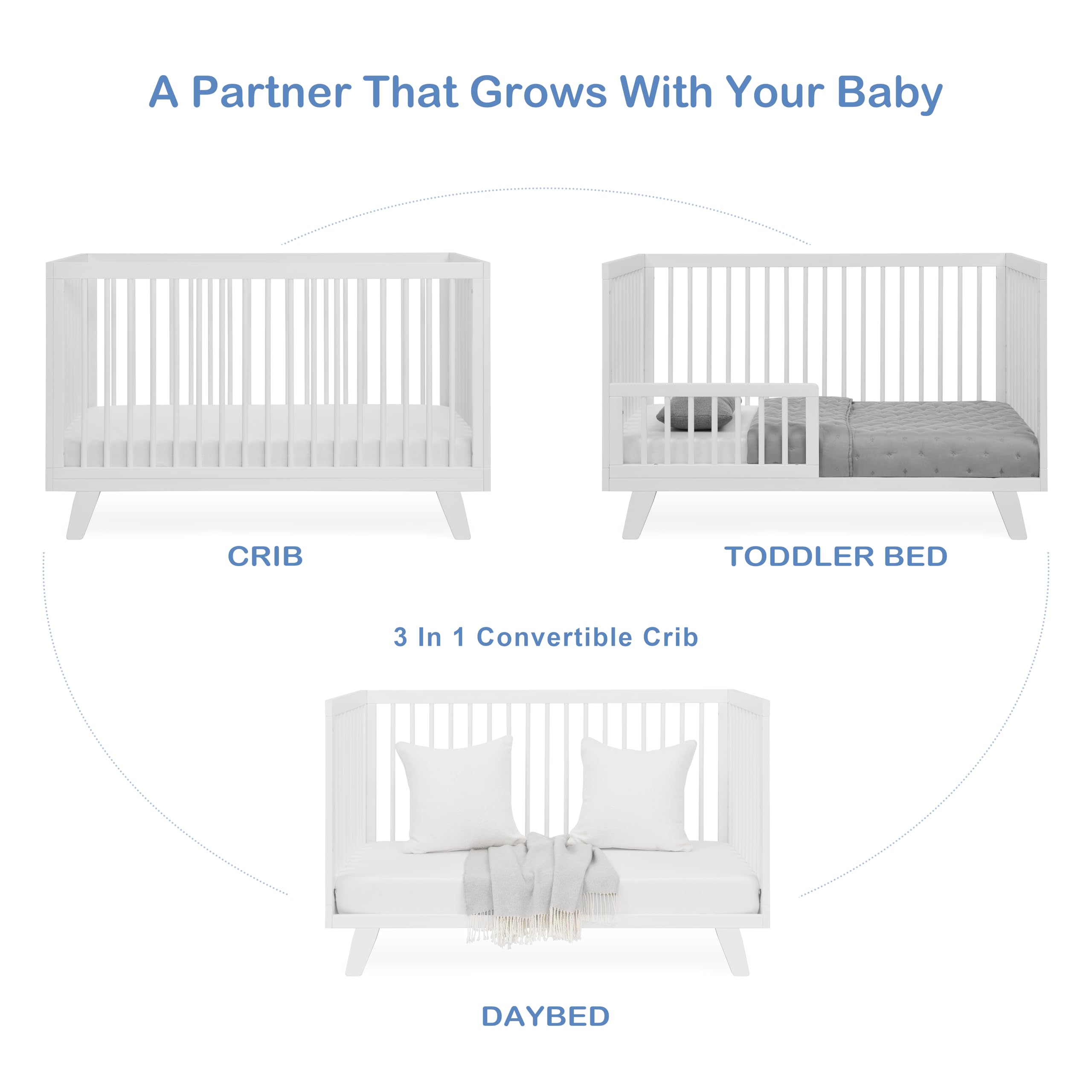 Astin White 3-in-1 Convertible Baby Crib - Transforms to Toddler Bed & Daybed, Fits Standard Full-Size Crib Mattress, 4 Adjustable Heights - Perfect for Nursery, Bedroom Transition & Co-Sleeping