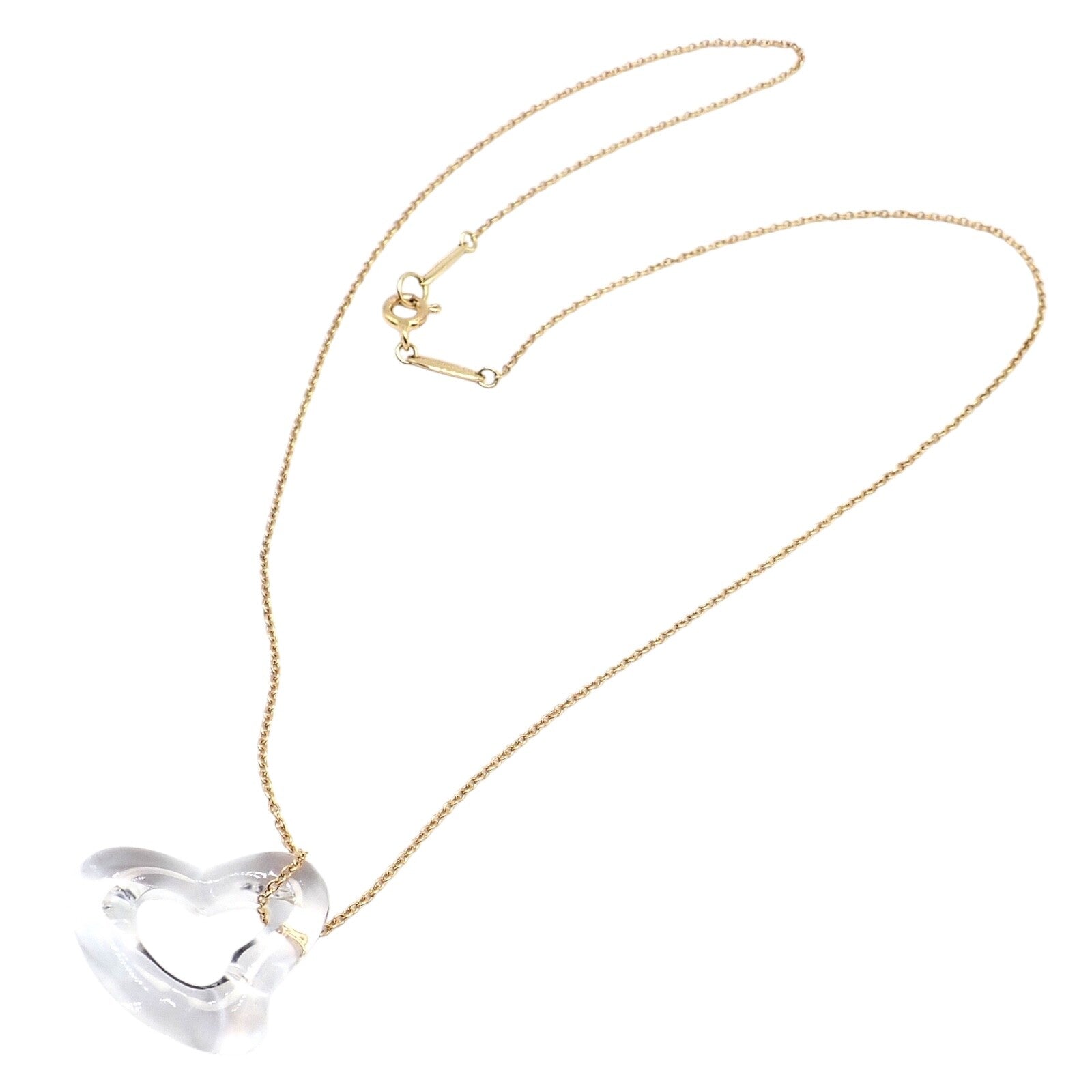 Tiffany & Co Peretti 18k Yellow Gold Large Open Heart Rock Crystal Pendant Necklace for Women - Elegant Jewelry Gift for Anniversary, Valentine's Day & Special Occasions