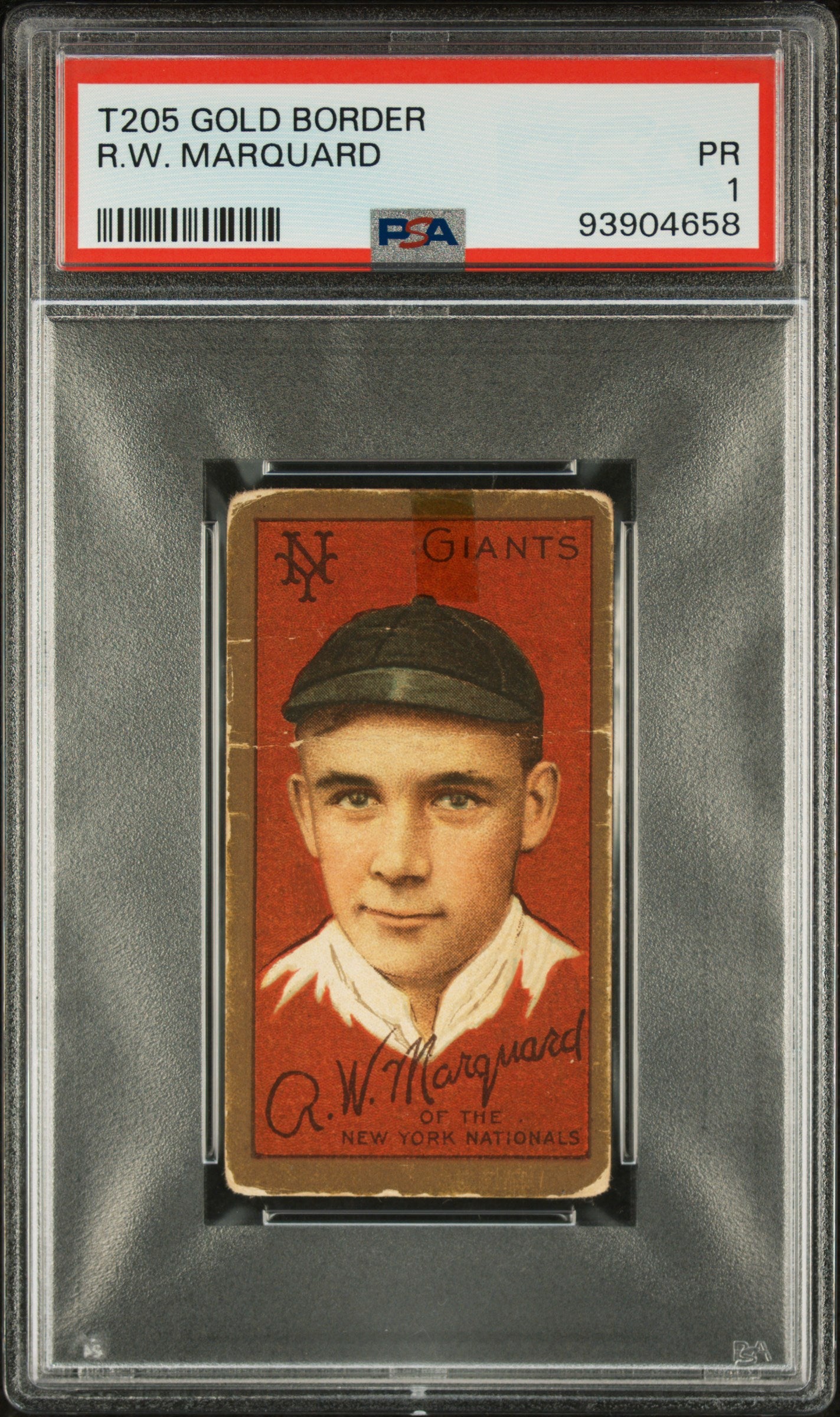1911 T205 Gold Border R.W. Marquard Baseball Card (PSA 1) #93904658 - Hall of Fame Pitcher - Perfect for Collectors, Sports Memorabilia Displays & Vintage Card Investments