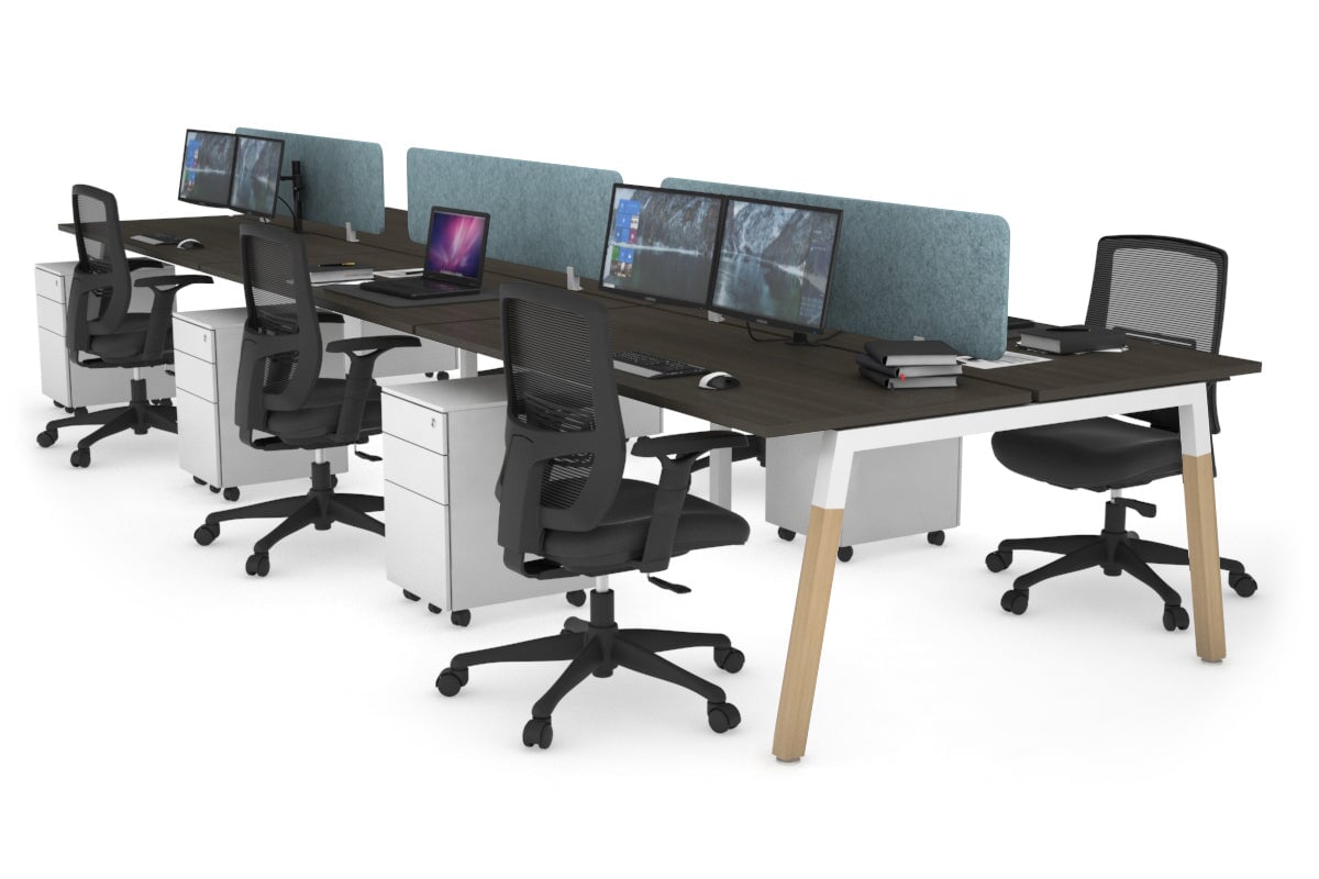 Quadro A Legs 6-Person Office Workstation with Wood Legs & Cross Beam [1800L x 700W] - Perfect for Collaborative Workspaces, Open Offices & Conference Rooms