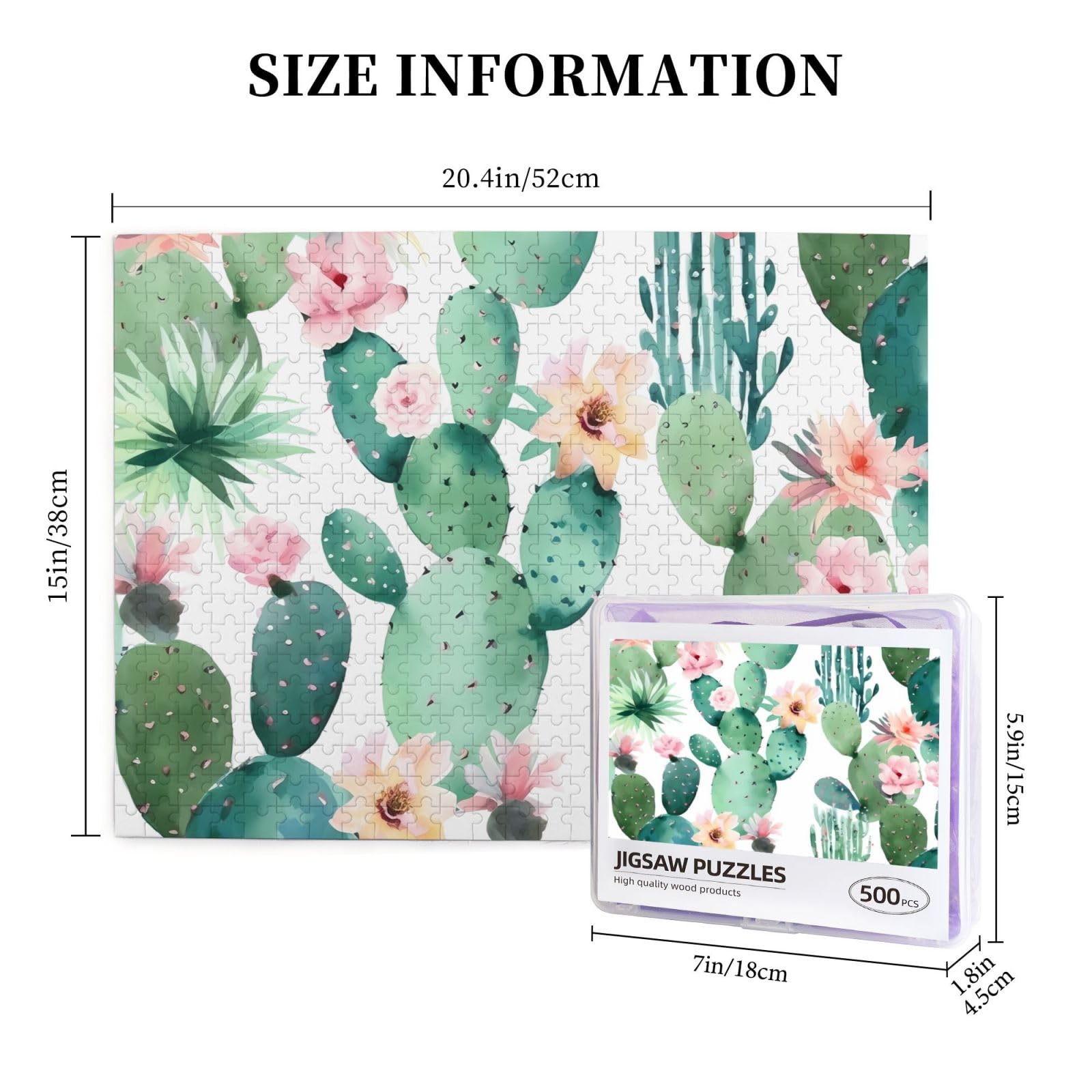 500-Piece Cactus Jigsaw Puzzle for Adults - Personalized Wooden Photo Puzzle with 20.4