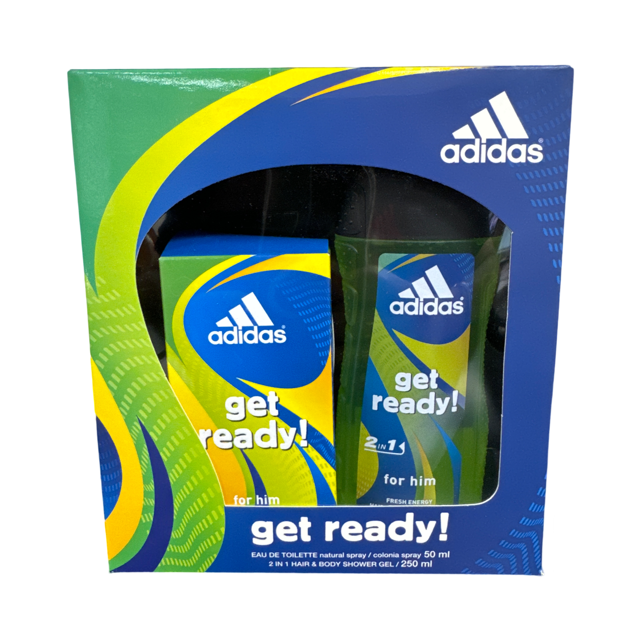 Adidas Get Ready Men's Gift Set - 50ML EDT Spray & 250ML Hair & Body Shower Gel (No Box) | Perfect for Travel, Gym & Everyday Use