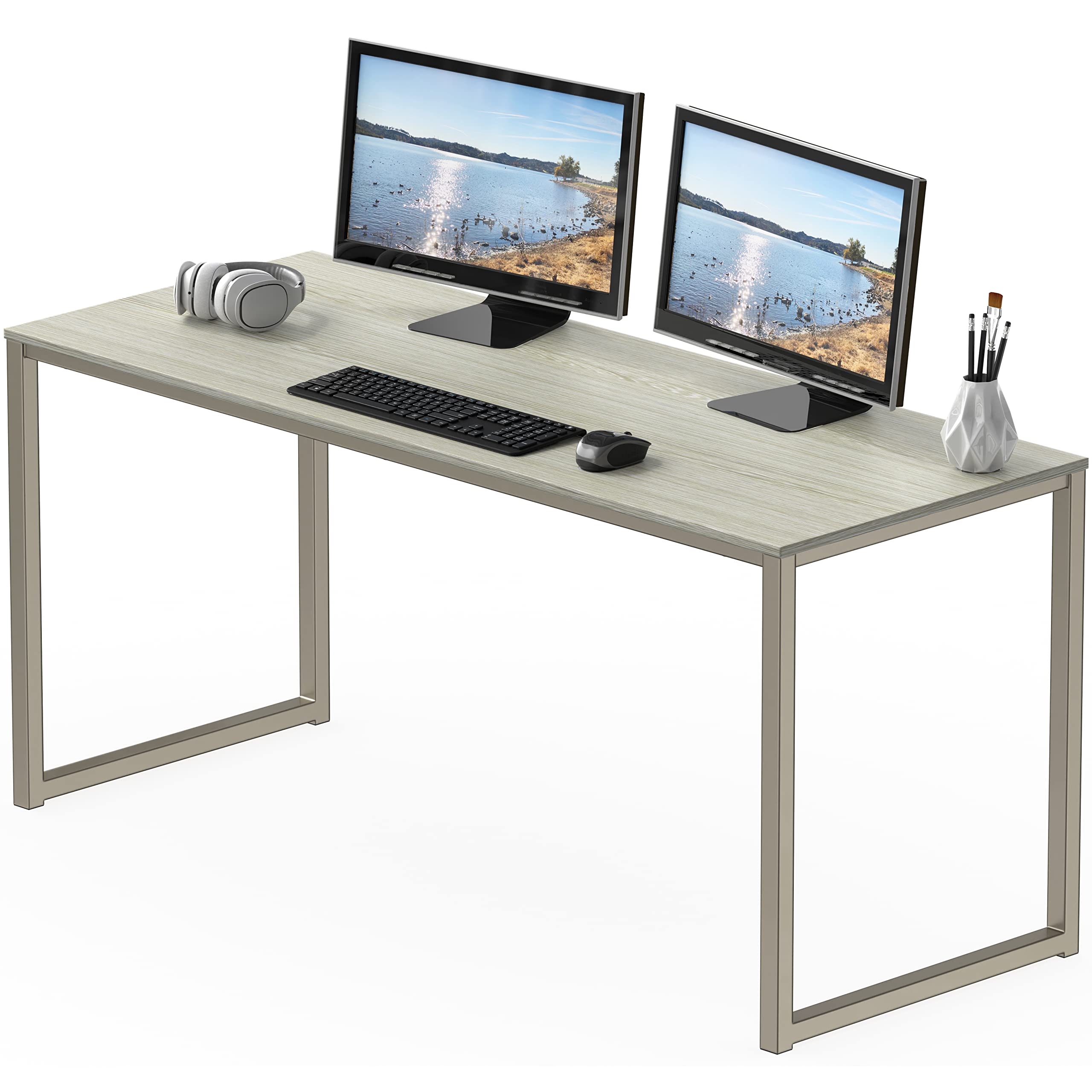 SHW Mission 55-Inch Home Office Computer Desk, Maple Finish - Spacious Workstation for Remote Work, Gaming & Study | Perfect for Small Spaces & Home Offices