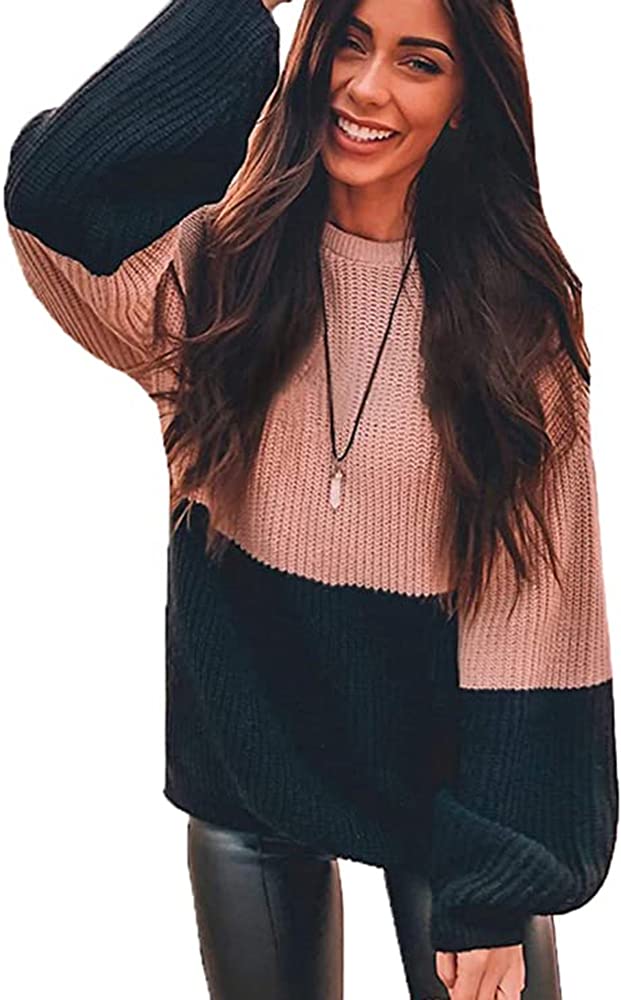Chvity Fall Oversized Chunky Sweaters for Women - Batwing Long Sleeve Color Block Crewneck Pullover | Cozy Loose Fit Casual Sweater | Perfect for Autumn Layering, Coffee Dates & Weekend Outings