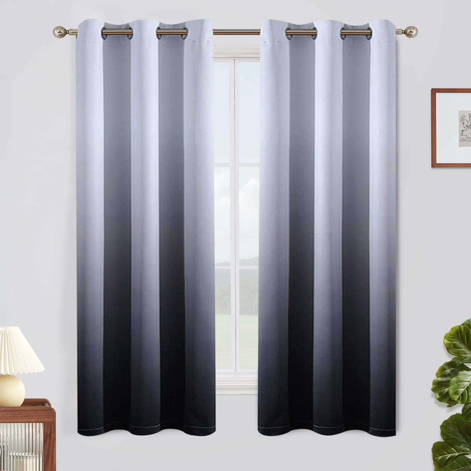 SimpleHome Ombre Curtains 42x63 Inch - Light Blocking Thermal Insulated Room Darkening Window Drapes, Gradient Grey White to Black, Set of 2 Panels for Bedroom & Living Room - Perfect for Privacy, Energy Savings & Stylish Home Decor