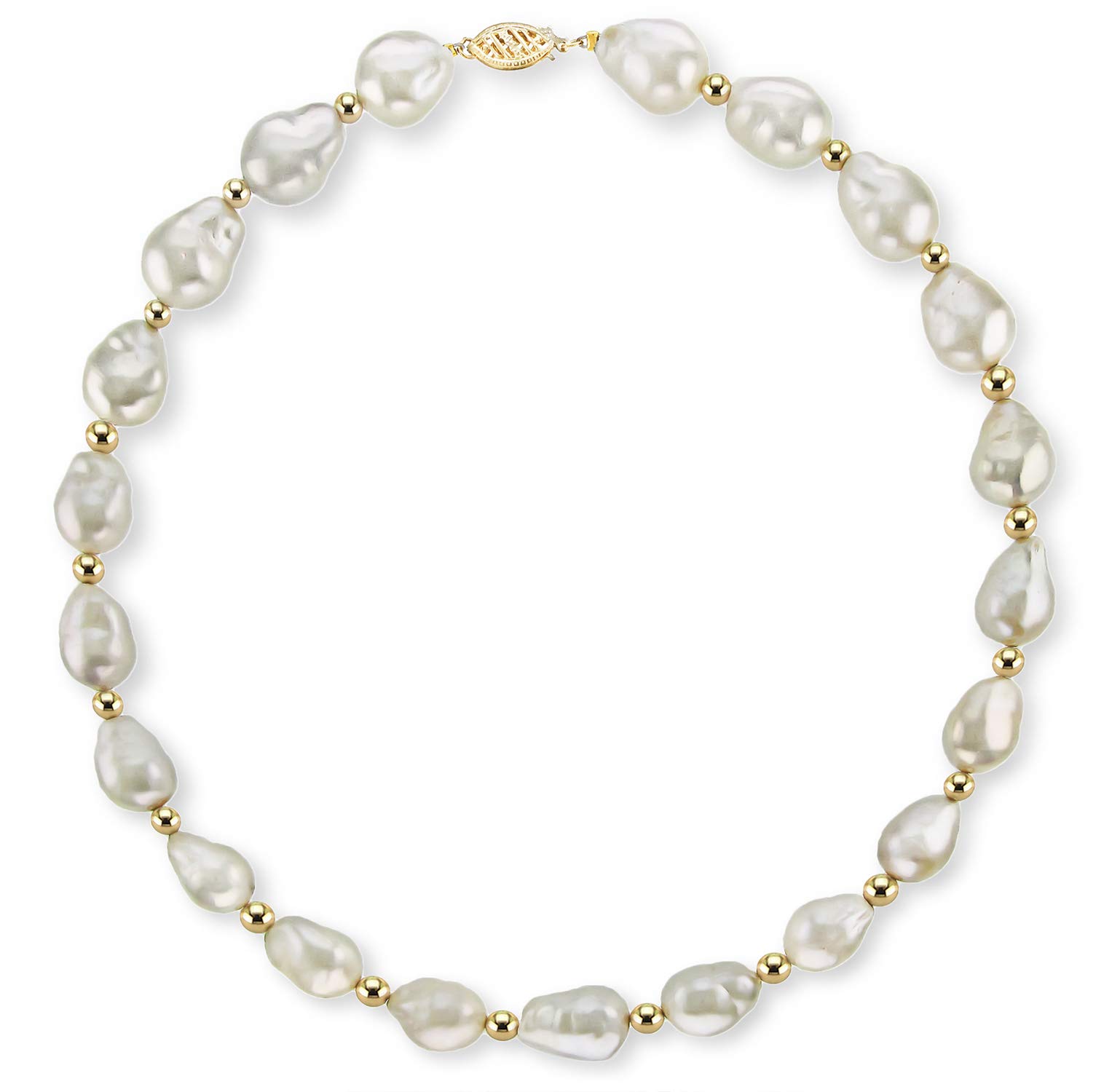 14K Gold Baroque Pearl Necklace with Gold Beads - Elegant for Parties & Weddings
