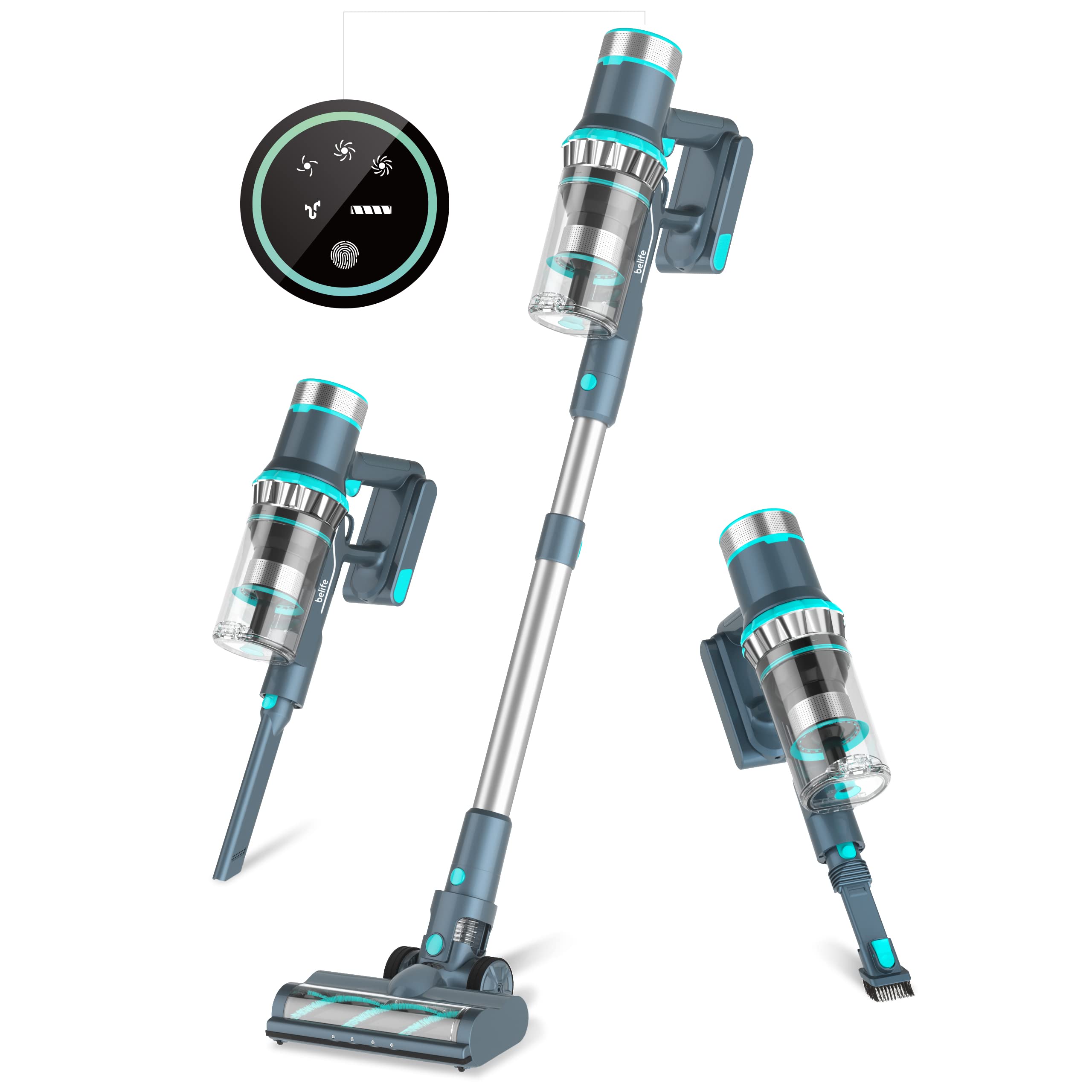 Belife BVC12 Cordless Vacuum Cleaner - 450W Powerful 38Kpa Stick Vacuum with Charging Dock | Anti-Tangle Technology & 50 Min Runtime | Ideal for Hardwood Floors, Pet Hair Removal & Carpet Cleaning | Perfect for Home, Office & Car Use