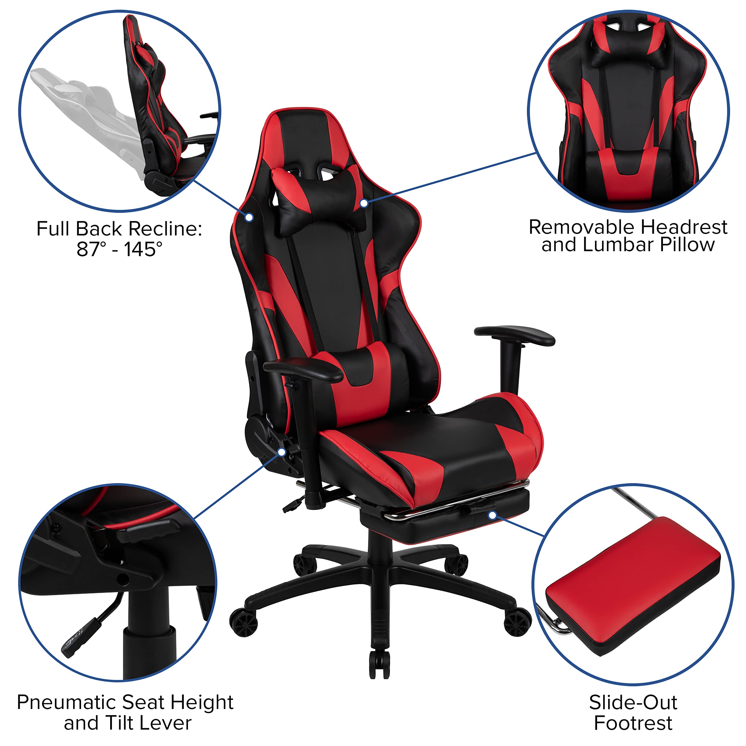 Ergonomic Gaming Desk & Reclining Gaming Chair Set with Red Footrest - Includes Cup Holder, Headphone Hook, Removable Mouse Pad & Cable Management System - Perfect for PC Gamers & Home Office Setup