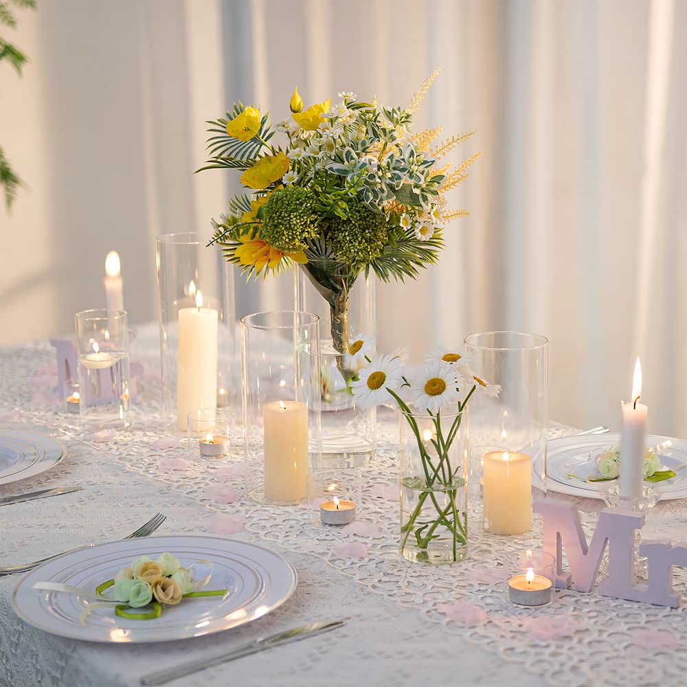 Hewory 12-Piece Glass Hurricane Candle Holder Set - Tall Clear Cylinder Vases for Wedding Centerpieces, Floating & Pillar Candles - Elegant Table Decor for Weddings, Parties & Home Decor