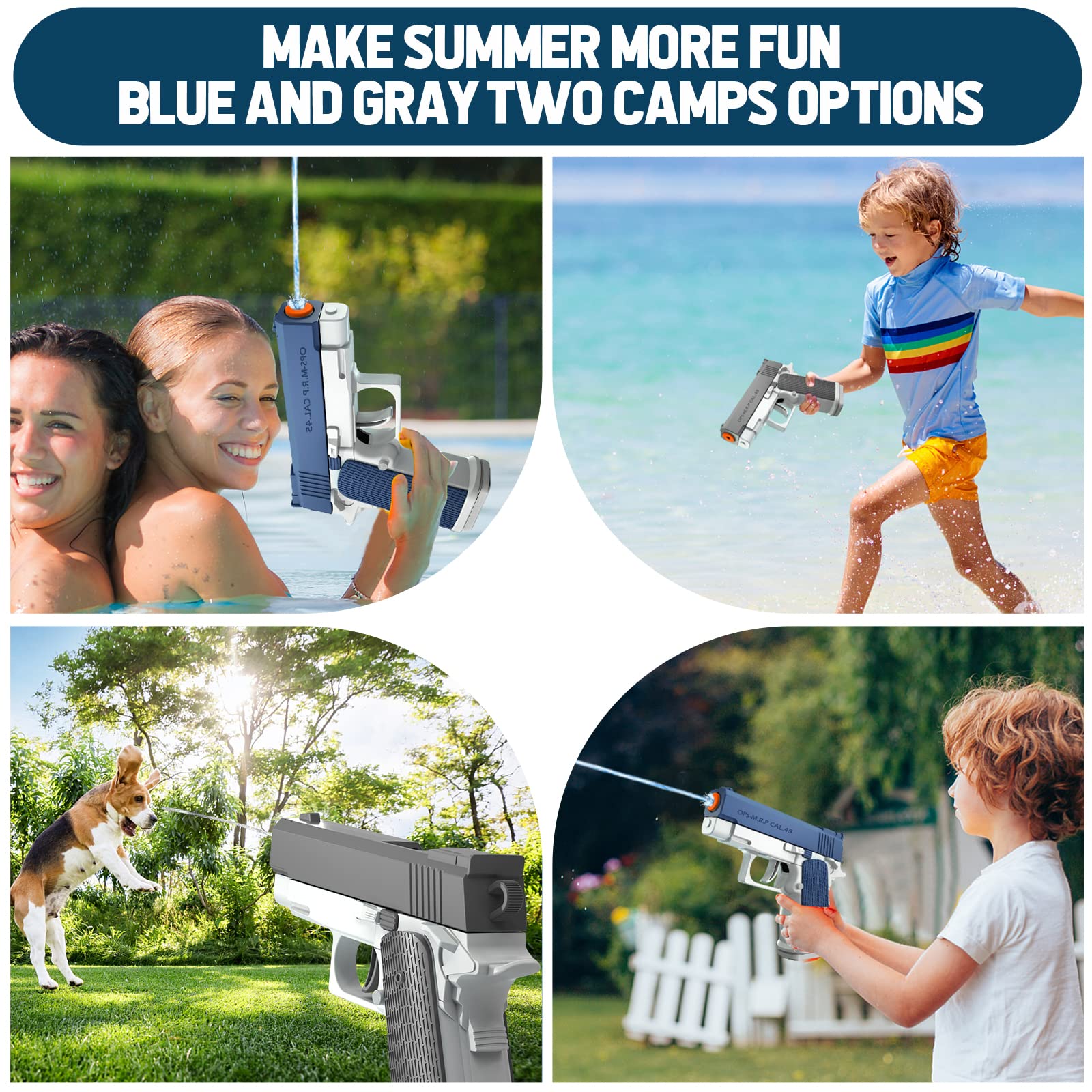 2 Pack Water Guns for Kids - 100CC Capacity Squirt Guns & Water Blasters, Outdoor Water Toys for Boys & Girls - Perfect for Pool, Beach, Summer Fun & Birthday Gifts (Blue & Gray)