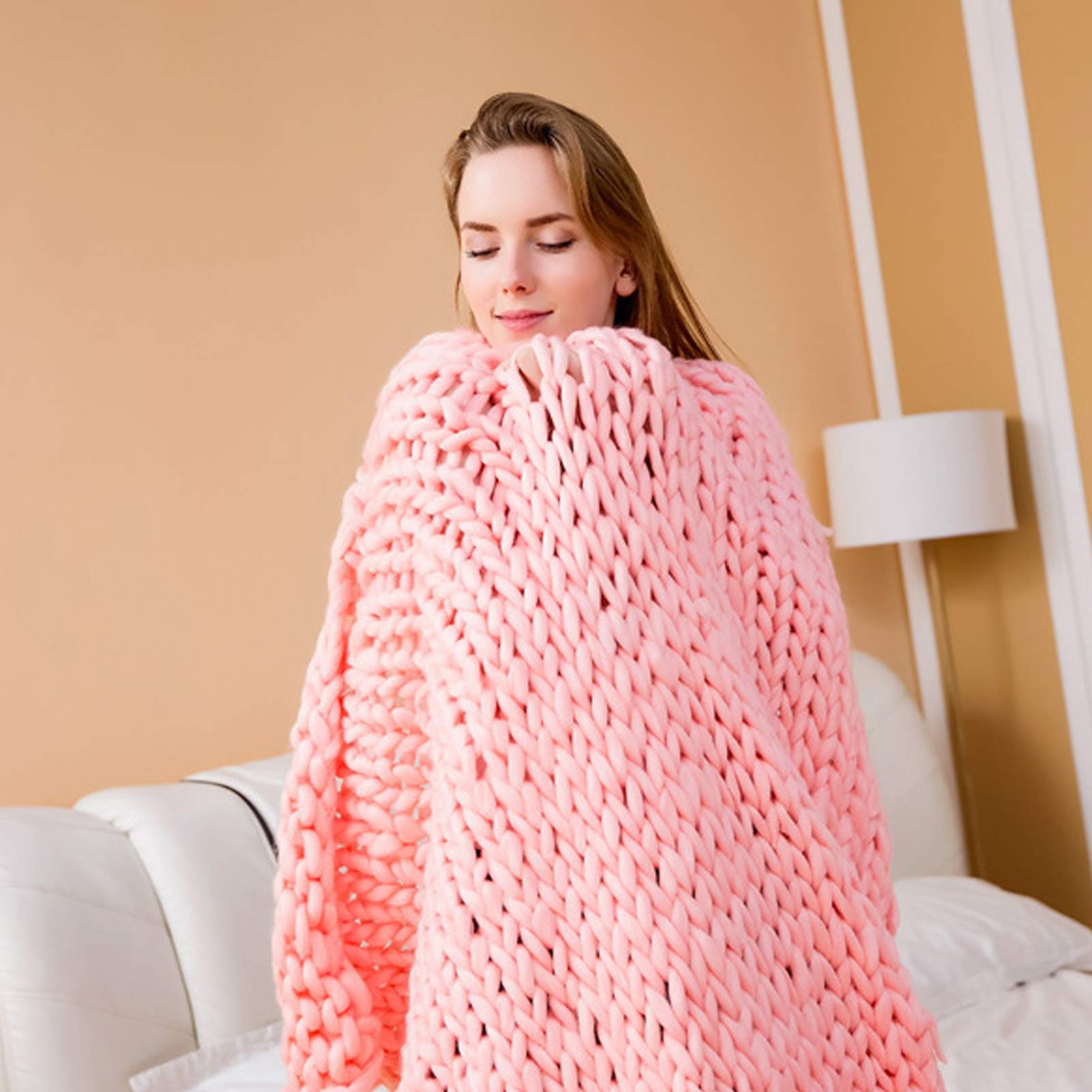 Hand-Woven Chunky Knit Wool Blanket - Soft, Breathable & Cozy Oversized Throw for Bed, Sofa, Pet Bed and Home Decor - Chenille Yarn Blanket for Winter, Camping and Gift Giving