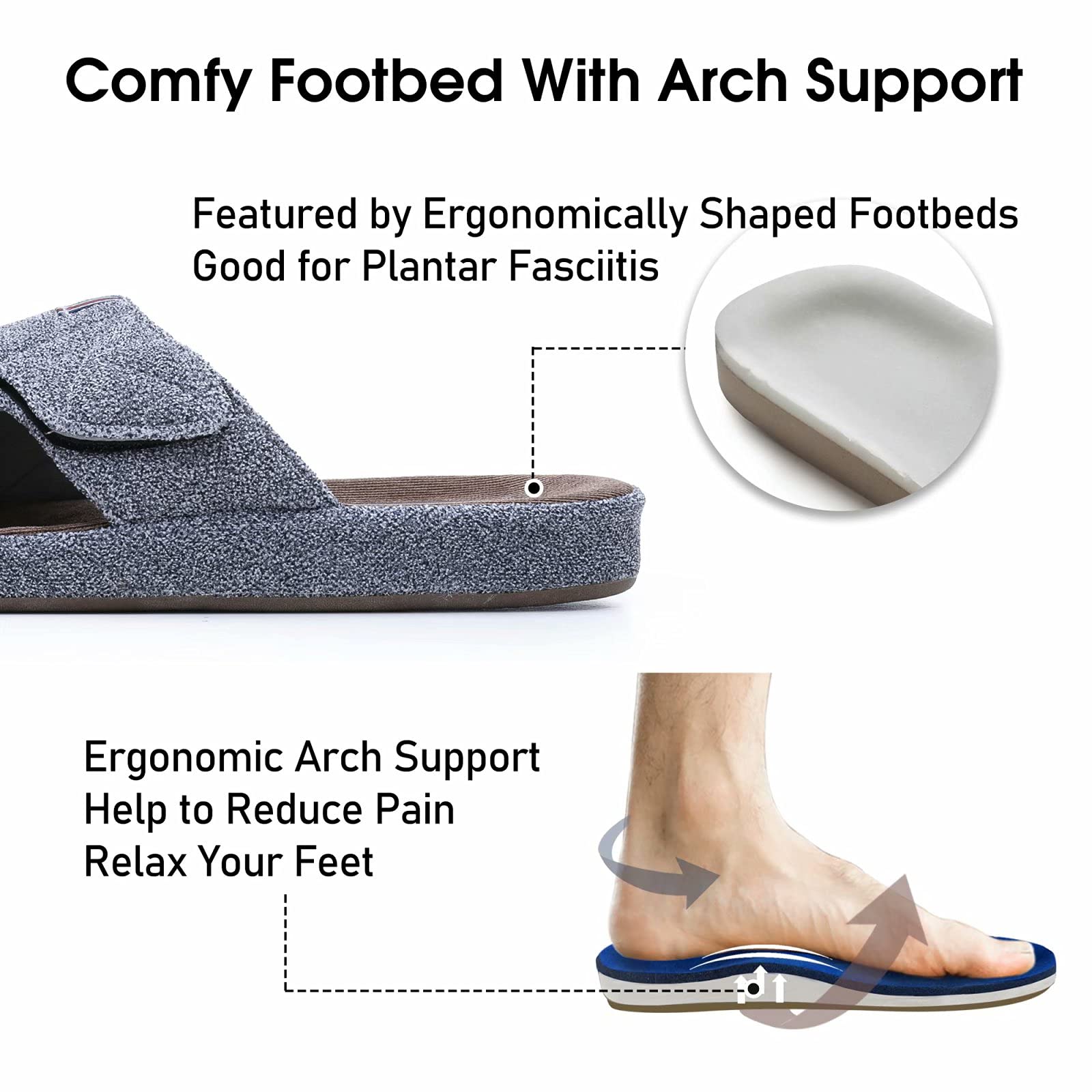 Men's Open Toe Slippers with Arch Support - Adjustable Cross Band House Shoes for Indoor & Outdoor Use - Non-Slip Comfort Slides for Home, Garden, and Poolside Relaxation