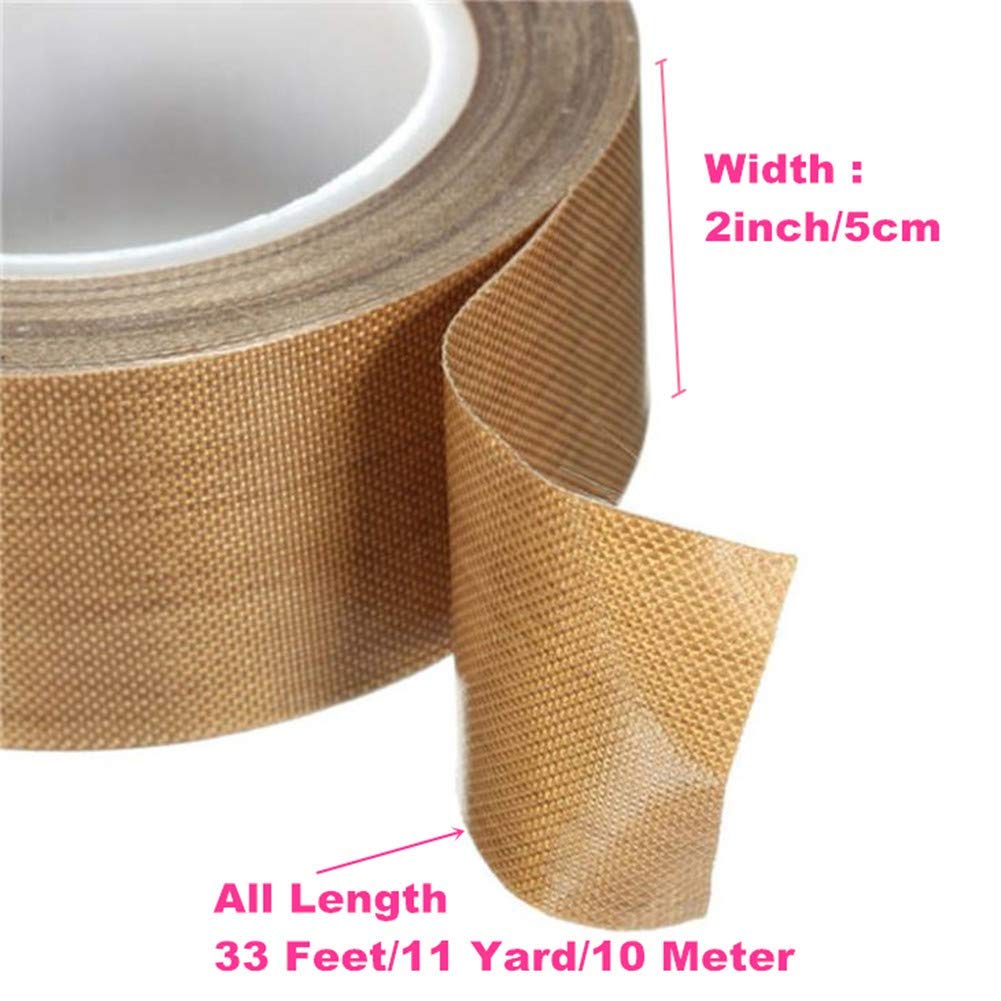 High Temperature PTFE Teflon Tape - 2PCS Fiberglass Adhesive Heat Resistant Fabric Roll (2