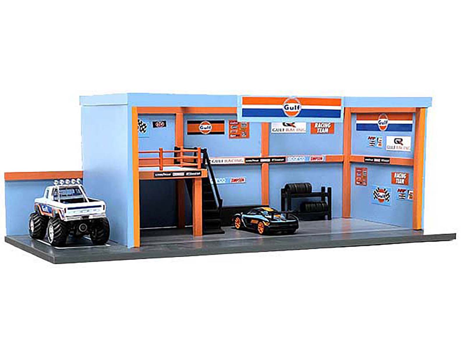 1/64 Scale Gulf Oil Garage Diorama with Decals - American Diorama Model Car Display for Collectors & Diecast Enthusiasts - Perfect for Showcase, Photography & Racing Scenes
