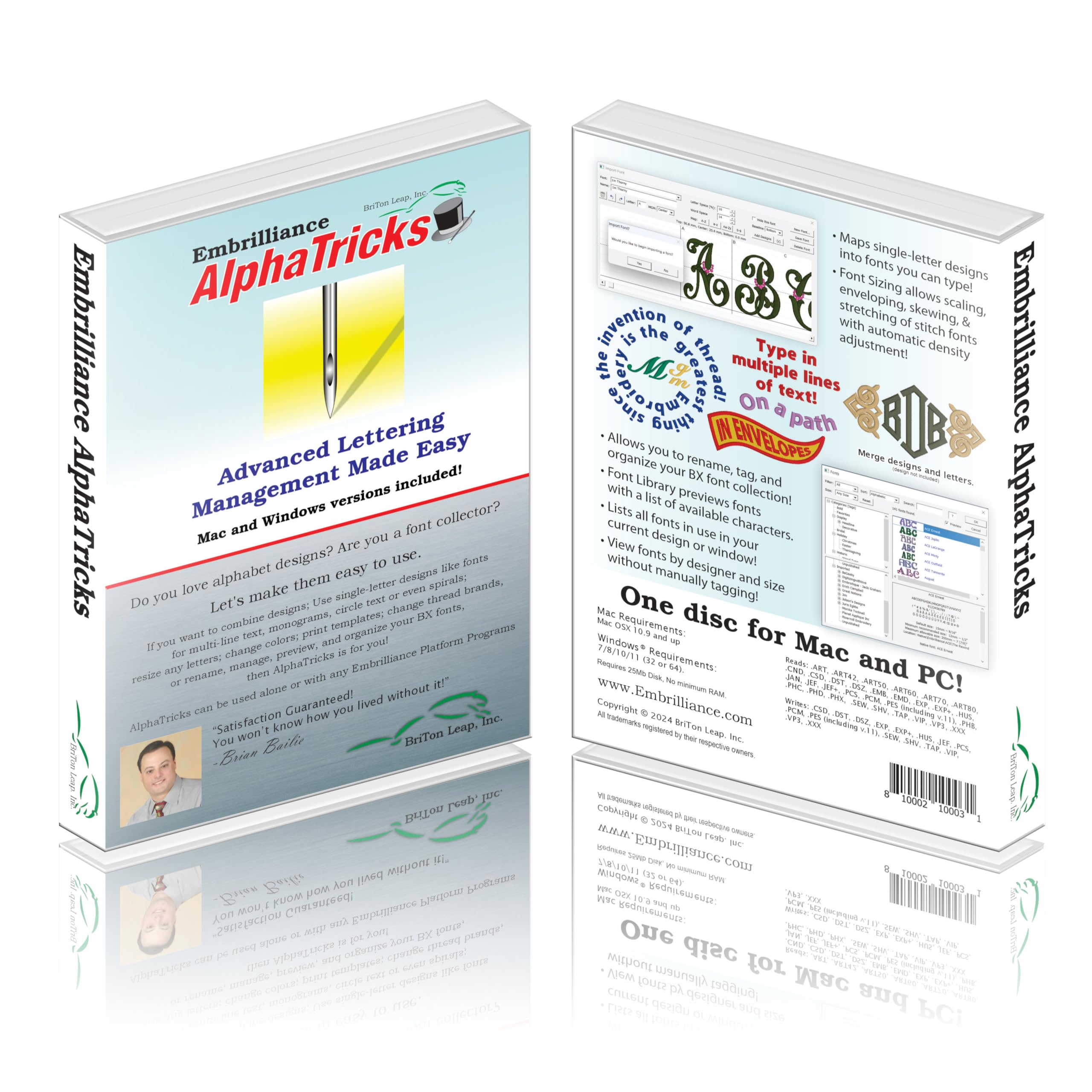 Embrilliance AlphaTricks Embroidery Design Software for Mac & Windows PC - Create Custom Embroidery Patterns for Hats, Shirts & Home Decor