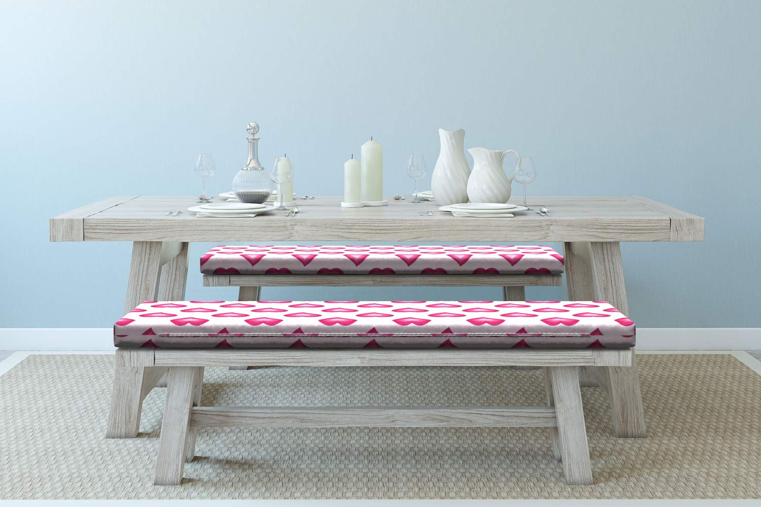 Ambesonne 2-Piece Pale Pink Heart Ombre Bench Cushion Set - 45