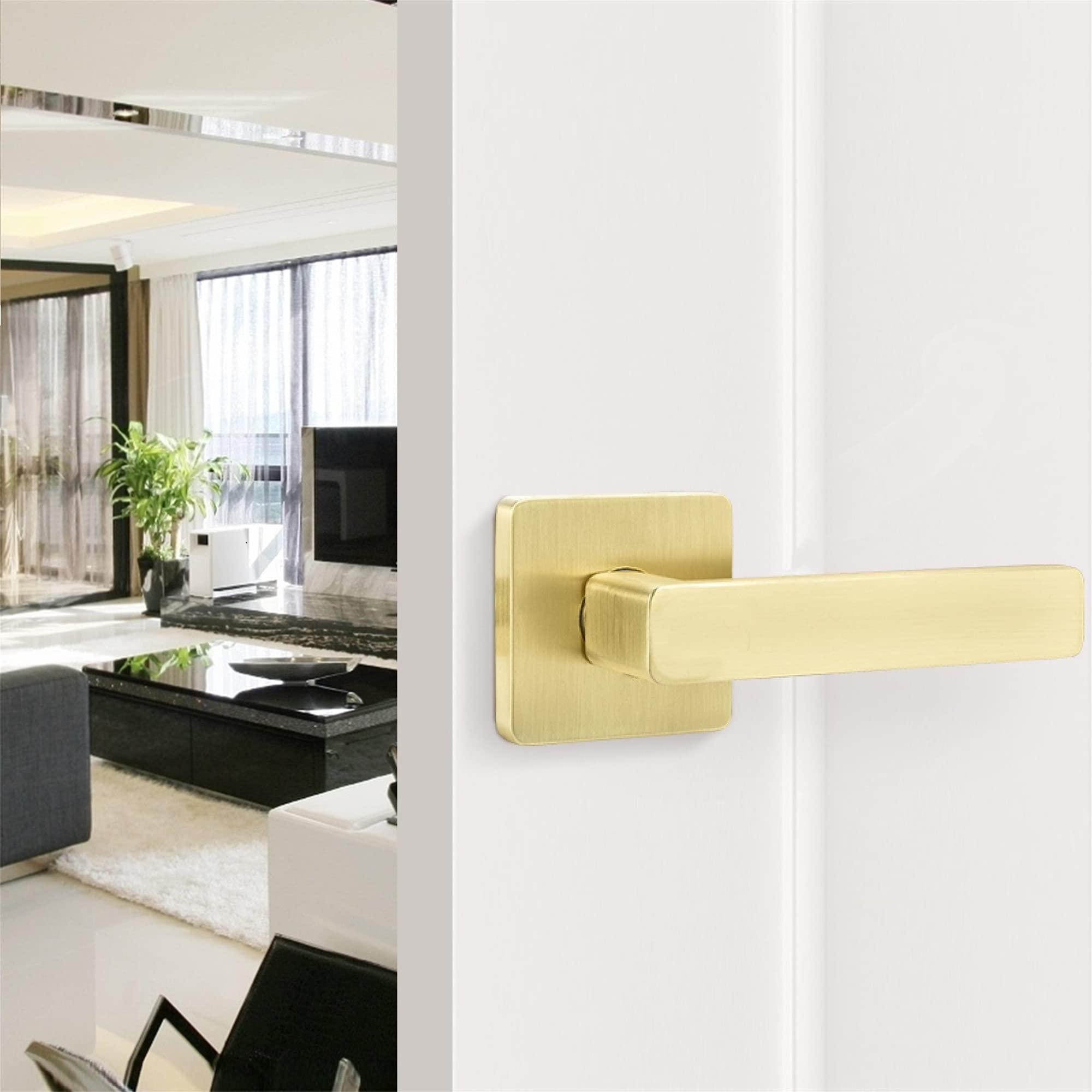 10 Pack Gold Door Knobs - Heavy Duty Dummy Door Handles for Closets & French Doors - Non-Turning Door Levers with Satin Brass Finish - Perfect for Home, Office & Cabinet Doors