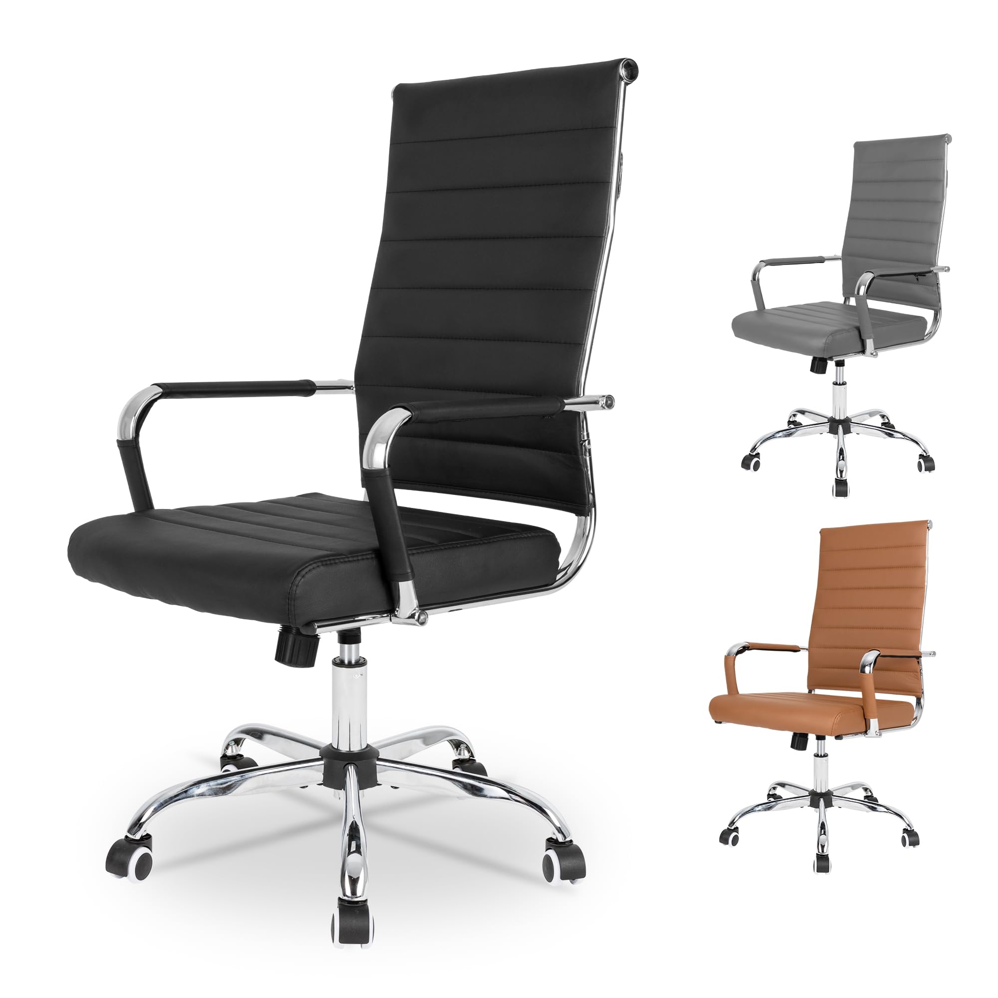 Okeysen Ergonomic Office Desk Chair - Adjustable Height Executive Leather Swivel Rolling Chair for Home & Conference Rooms | Modern Ribbed Design for Comfort & Style (Black) - Perfect for Home Offices, Corporate Spaces & Professional Work Environments