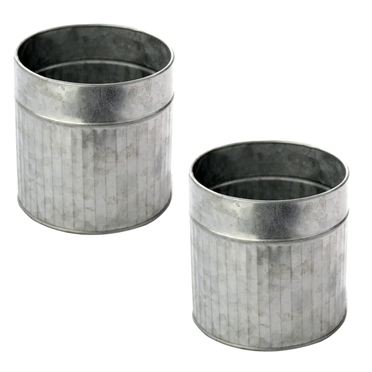 Vintage Cylindrical Metal Flower Buckets - Retro Metallic Planter Large Plant Pot Vase (Set of 2) - Perfect for Home Decor, Garden, and Indoor/Outdoor Plant Display