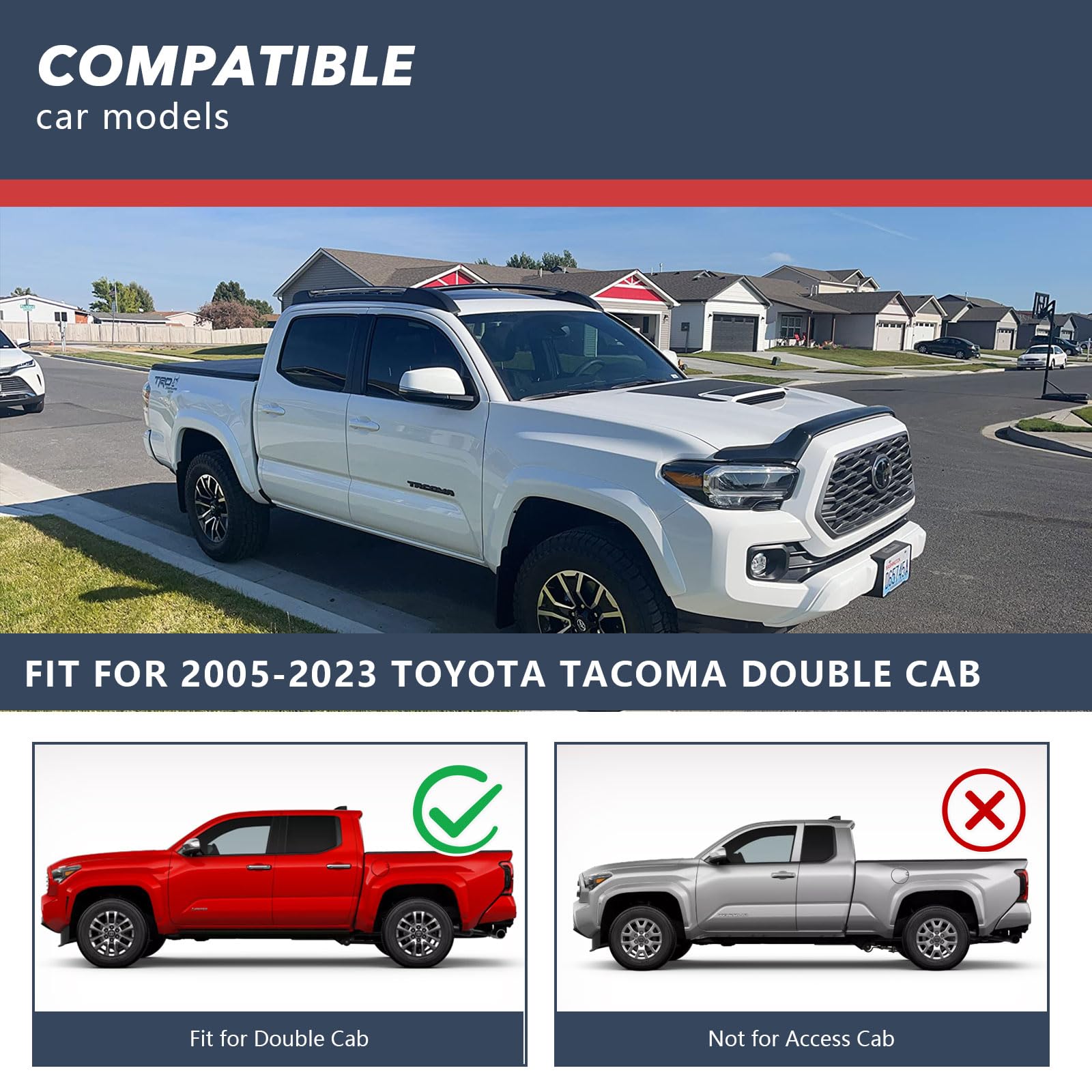 Aluminum Roof Rack Cross Bars for 2005-2023 Toyota Tacoma Double Cab - Heavy Duty Cargo Carrier for Kayak, Canoe, Bike, Snowboard, Luggage - Perfect for Camping, Road Trips & Outdoor Adventures (Not for Access Cab)