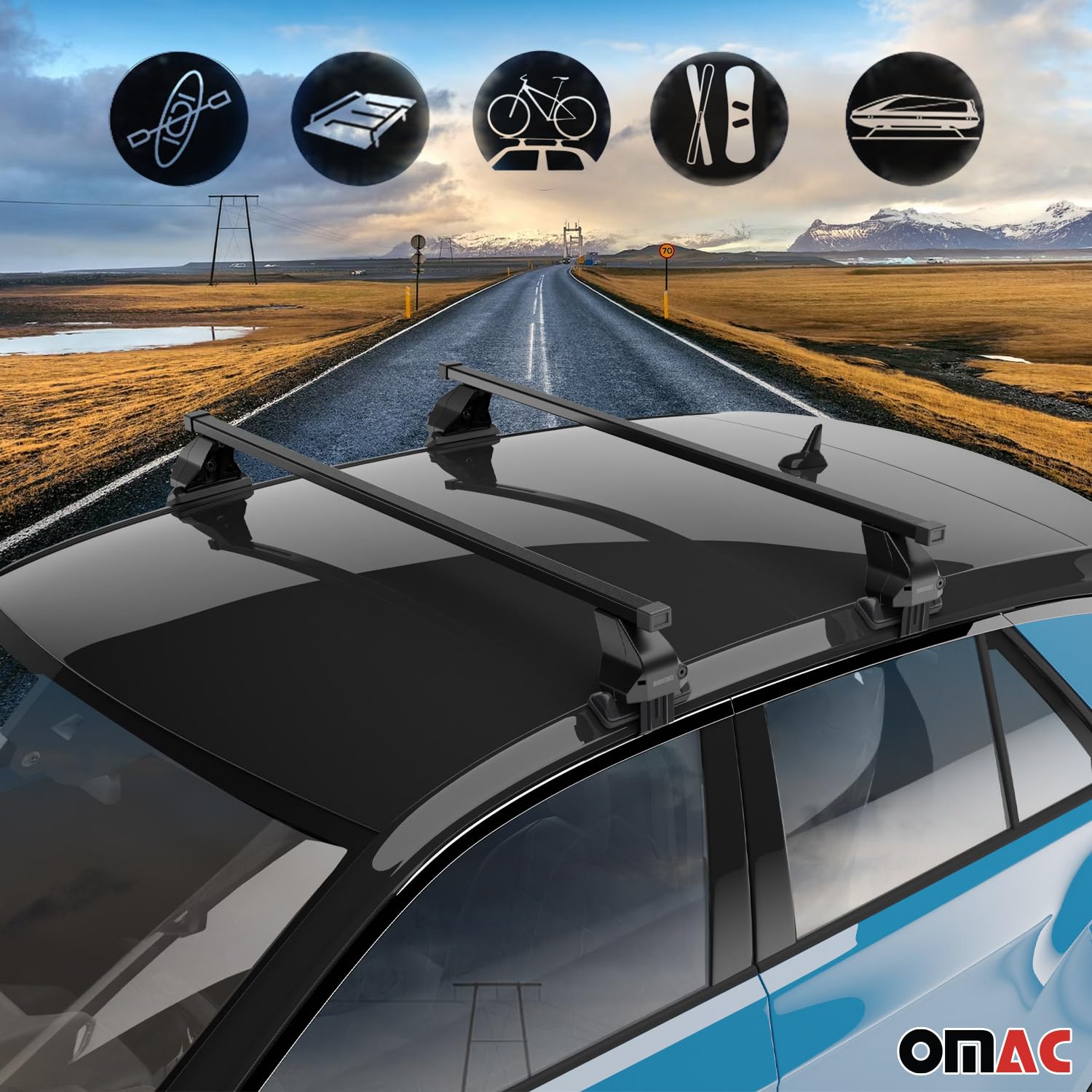 OMAC Universal Black Roof Rack Cross Bars (2-Pack) - Anti-Theft Car Top Carrier for Hyundai Sonata 2015-2019 | Perfect for Kayak, Canoe, Surfboard, Ski, Snowboard & Camping Gear | Weatherproof Cargo Solution for Road Trips & Outdoor Adventures