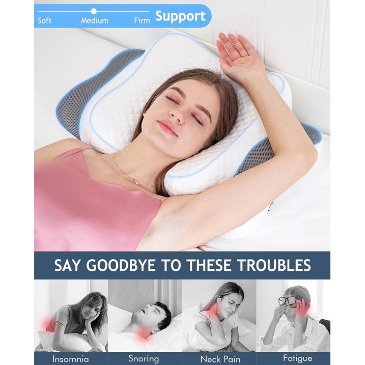 Orthopedic Memory Foam Pillow for Neck Pain Relief - Ergonomic Cervical Support Pillow for Side, Back & Stomach Sleepers - Perfect for Home, Office & Travel Use