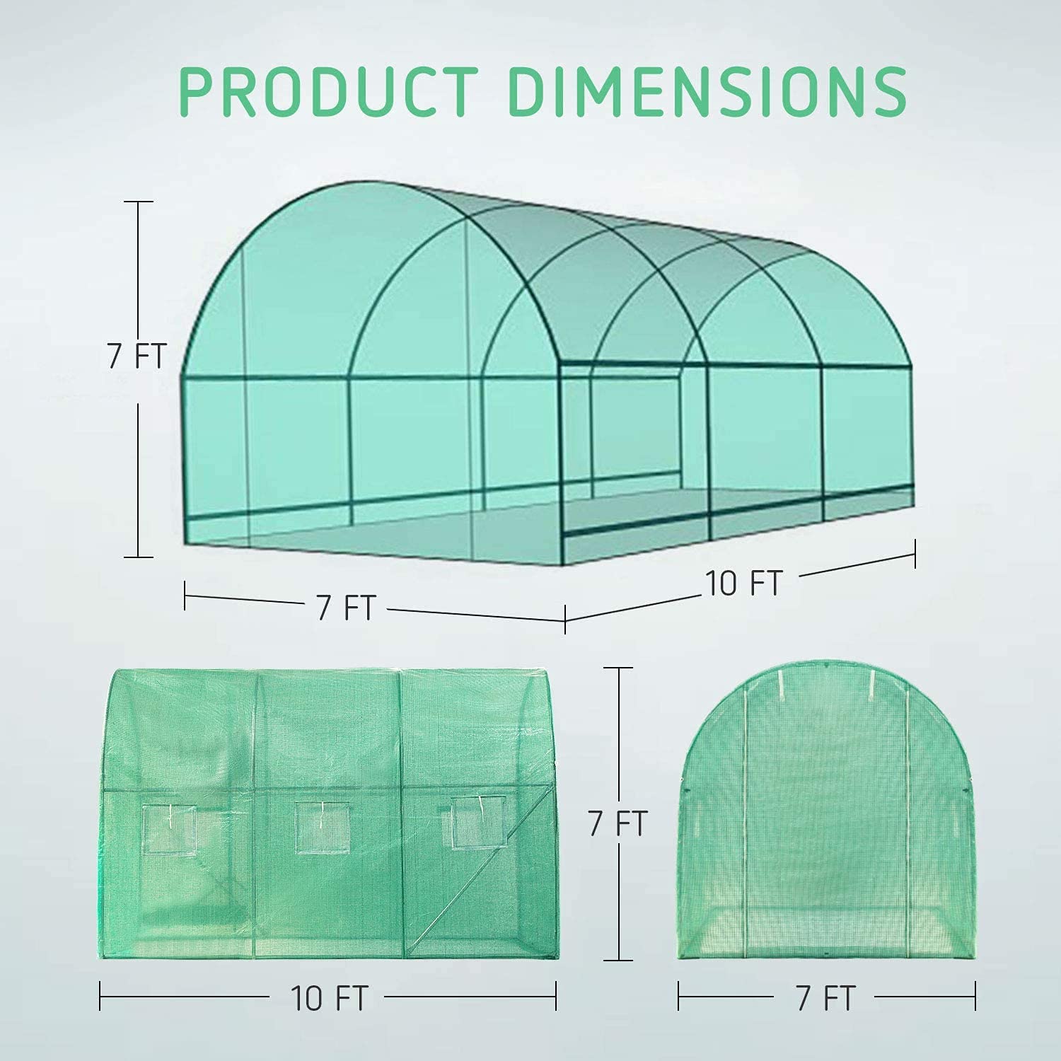 VIVOSUN 10x7x7 Ft Walk-in Greenhouse with PE Cover, Roll-up Zipper Door & Window - Large Outdoor Garden Plant Hot House for Vegetables, Flowers & Seedlings - Perfect for Backyard, Patio & All-Season Gardening