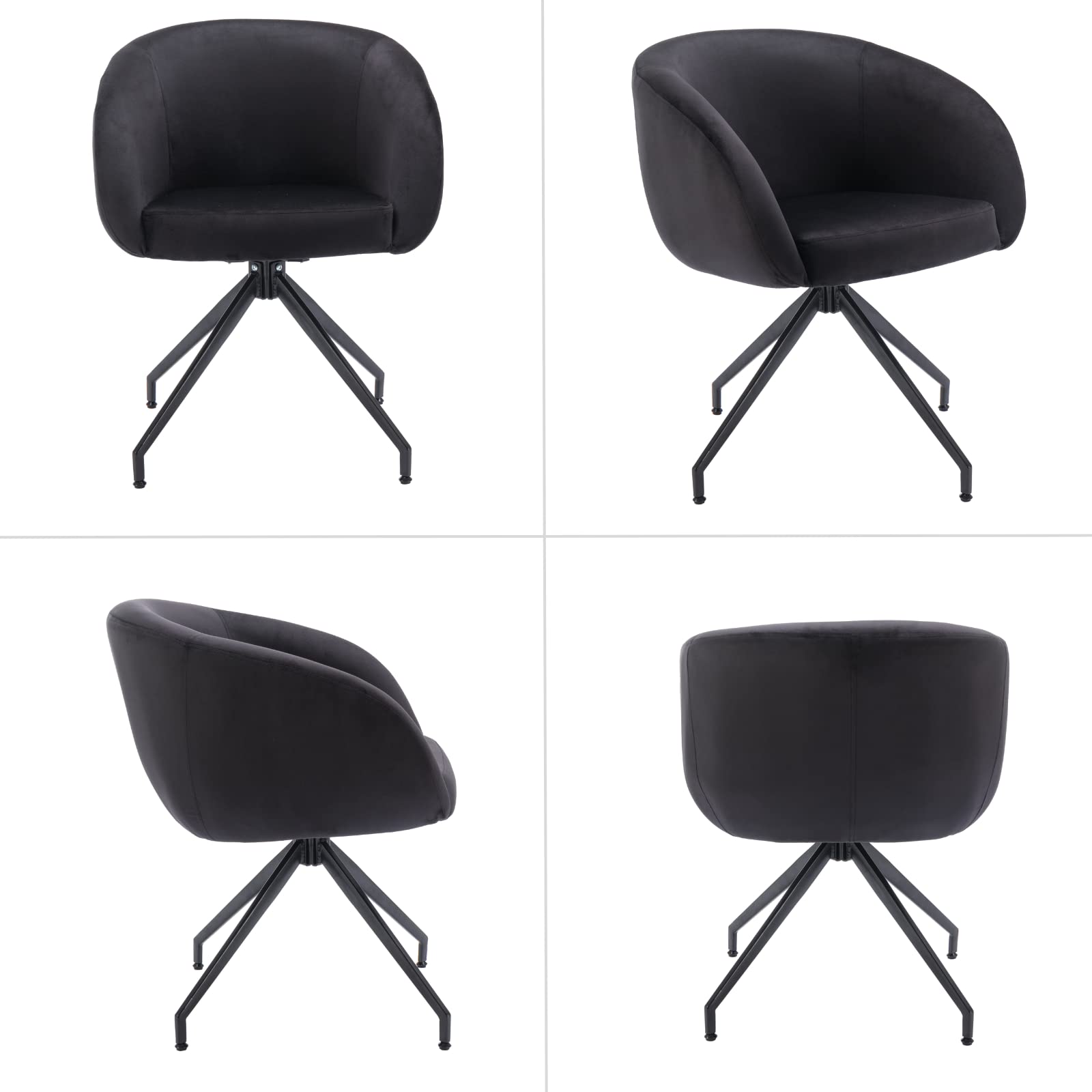HEAH-YO Swivel Dining Chair - Velvet Barrel Back Side Chair with Solid Metal Legs, Modern Vanity Armchair for Dining Room, Bedroom, Office - Black | Perfect for Small Spaces, Breakfast Nooks & Makeup Areas