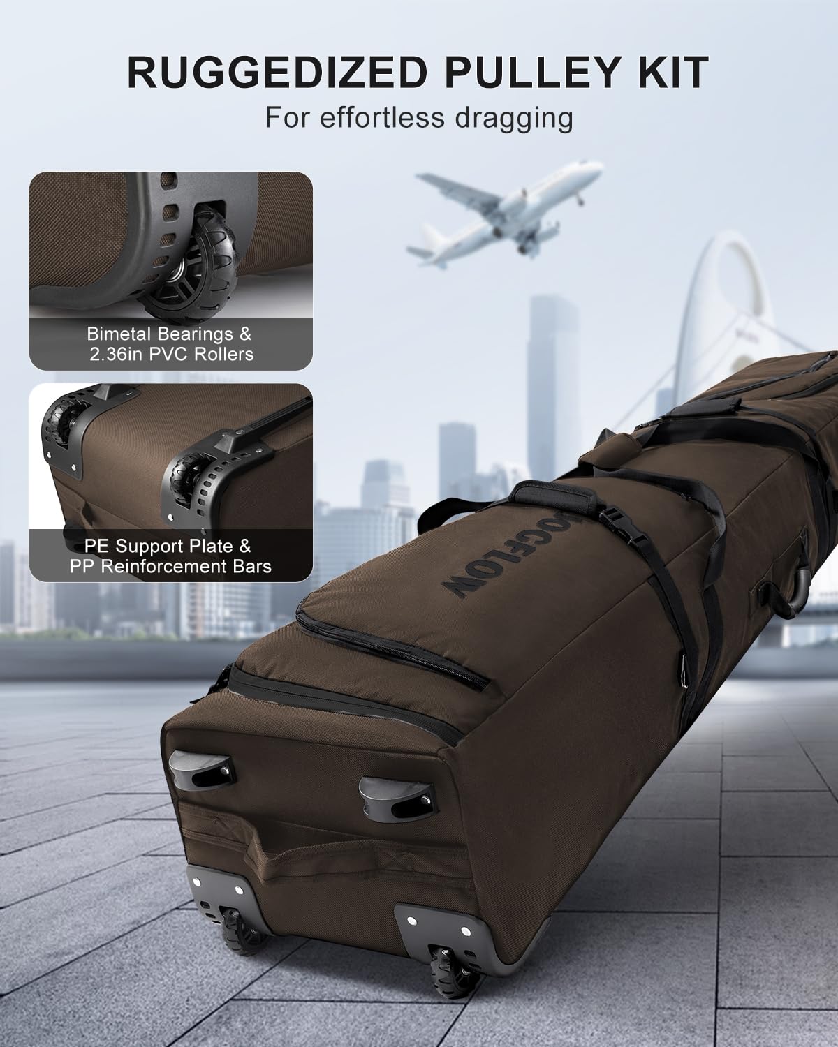 360° Padded Ski Bag with Wheels - 1200D Waterproof Travel Ski Case for Airplanes (Fits 1-2 Pairs of Skis) - Durable 10mm Pearl Cotton Protection for Ski Equipment - Perfect for Air Travel & Winter Sports Gear Storage