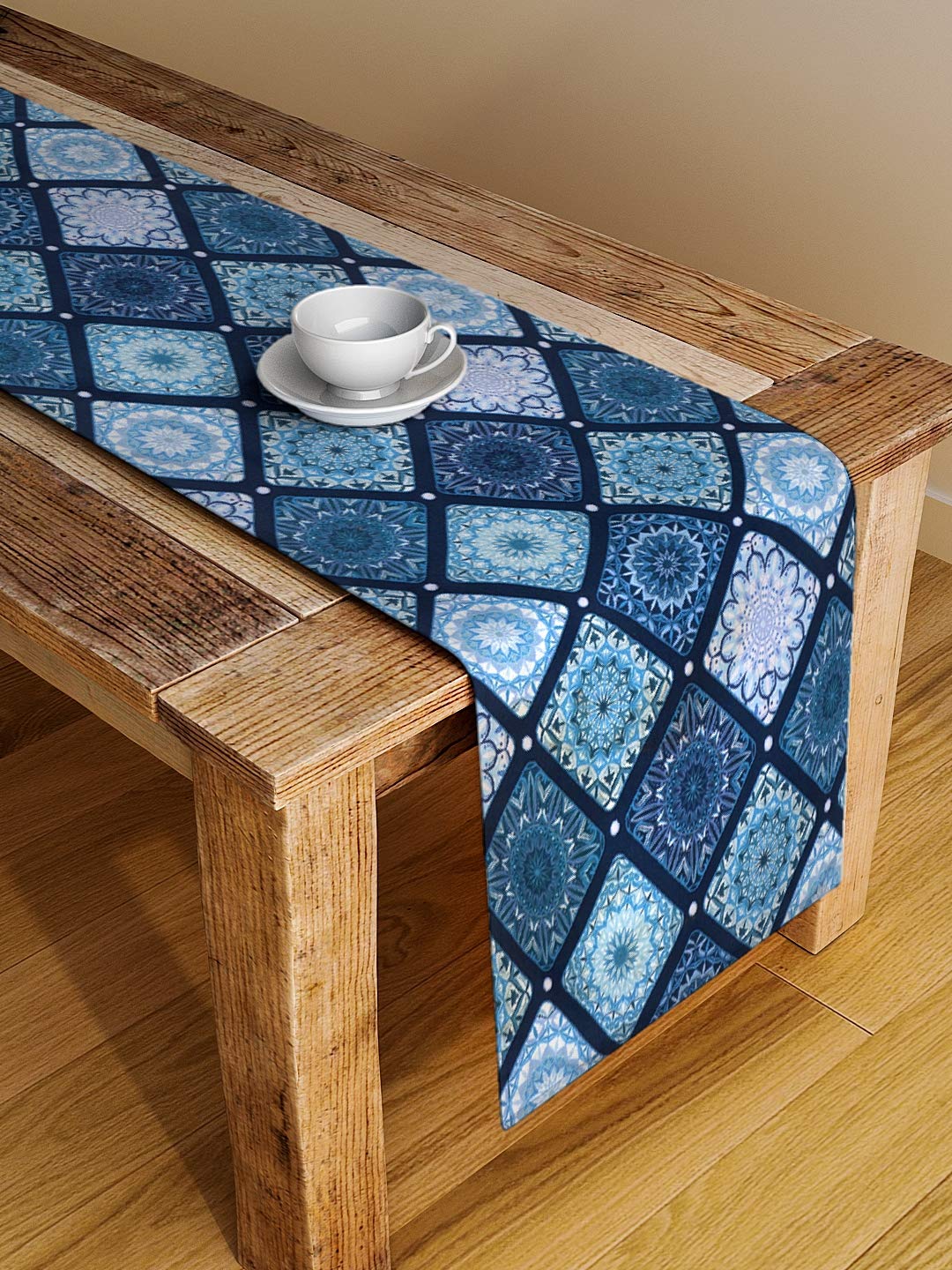 ALINA DECOR Poly Cotton Anokhi Pattern HD Printed Washable Table Runner - 13x58 Inch Blue Dining Table Runner for 4-6 Seater Tables | Perfect for Formal Dinners, Holiday Decor & Home Styling