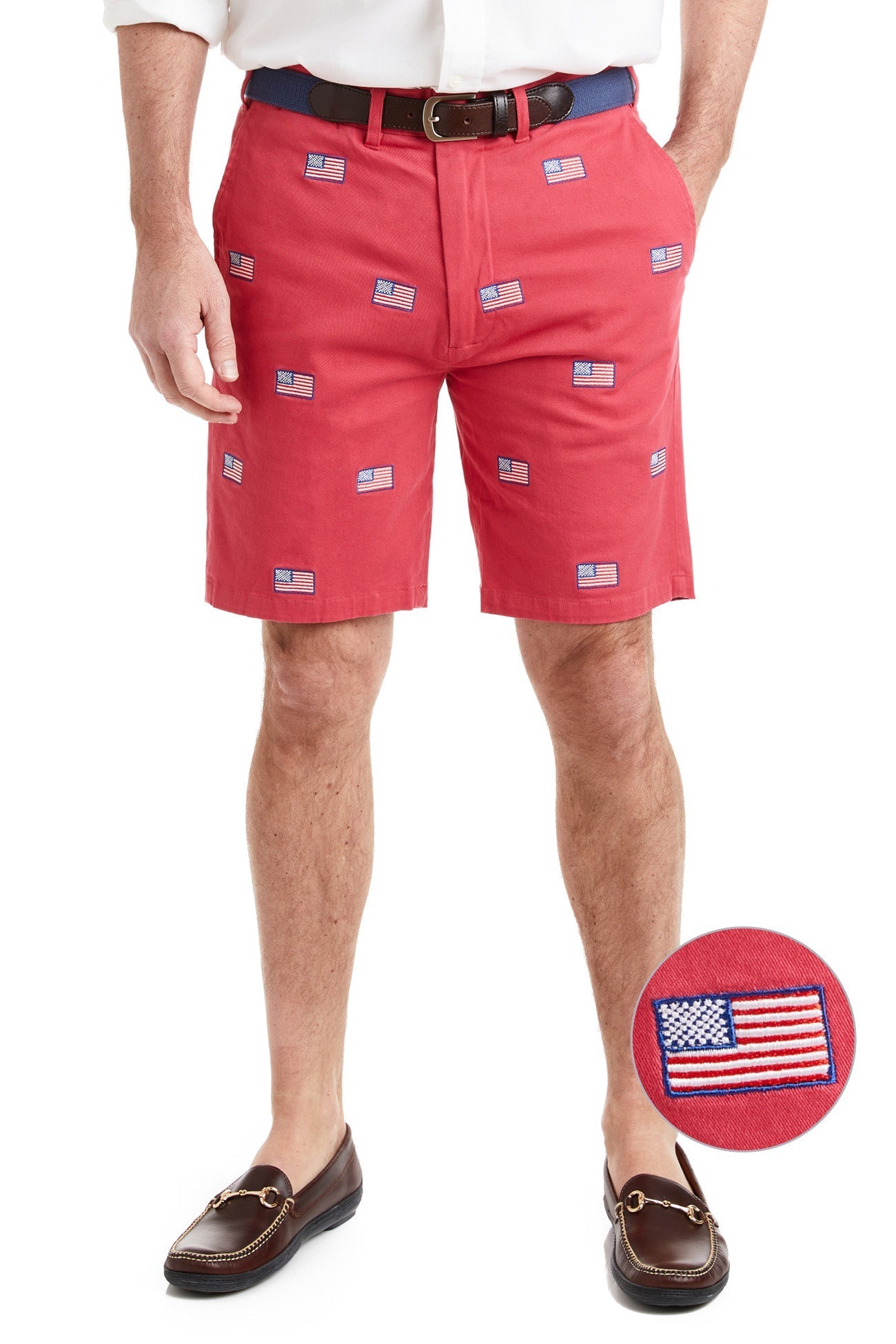 Cisco Short Hurricane Red with American Flag - Patriotic Men's Casual T-Shirt for 4th of July, BBQ, and Outdoor Events