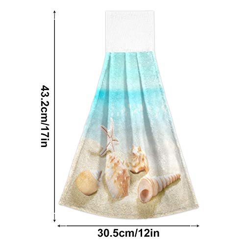 Summer Starfish Kitchen Hanging Hand Towels - 2 Pack Absorbent Cotton Beach Seashell Design Dish Towels with Loops for Bathroom, Kitchen & Home Decor | Perfect for Coastal Themed Homes, Beach Houses and Vacation Rentals