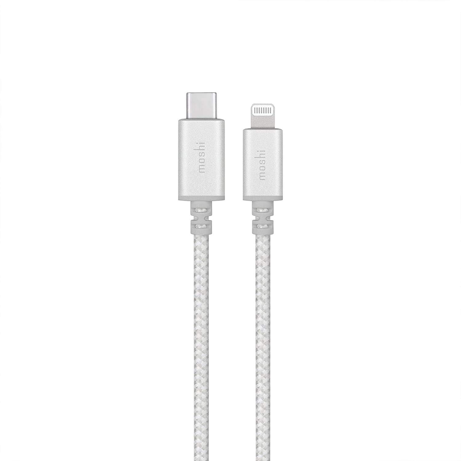 Moshi Integra USB C to Lightning Cable 4ft/1.2m - MFi Certified Fast Charging Cable with 30W Power Delivery, Durable Ballistic Nylon Braided for iPhone 14/13/12/11 Pro Max/XS/XR/X/8, iPad - Perfect for Travel, Home & Office Charging (Jet Silver)