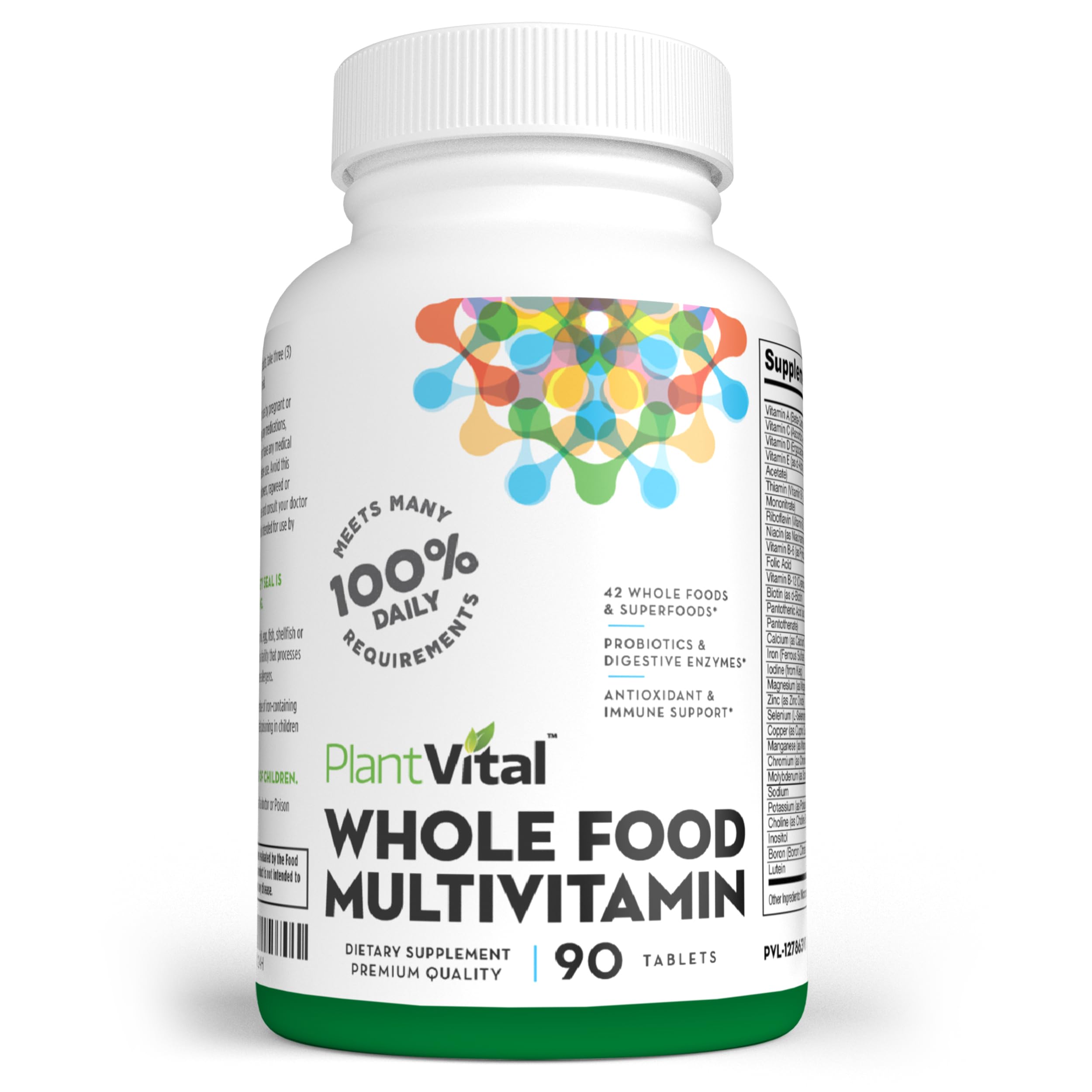 Plantvital Whole Food Multivitamin - 42 Superfoods with Raw Vegetables & Fruits, Earth Energy Supplement - 90 Tablets for Daily Nutrition & Immune Support